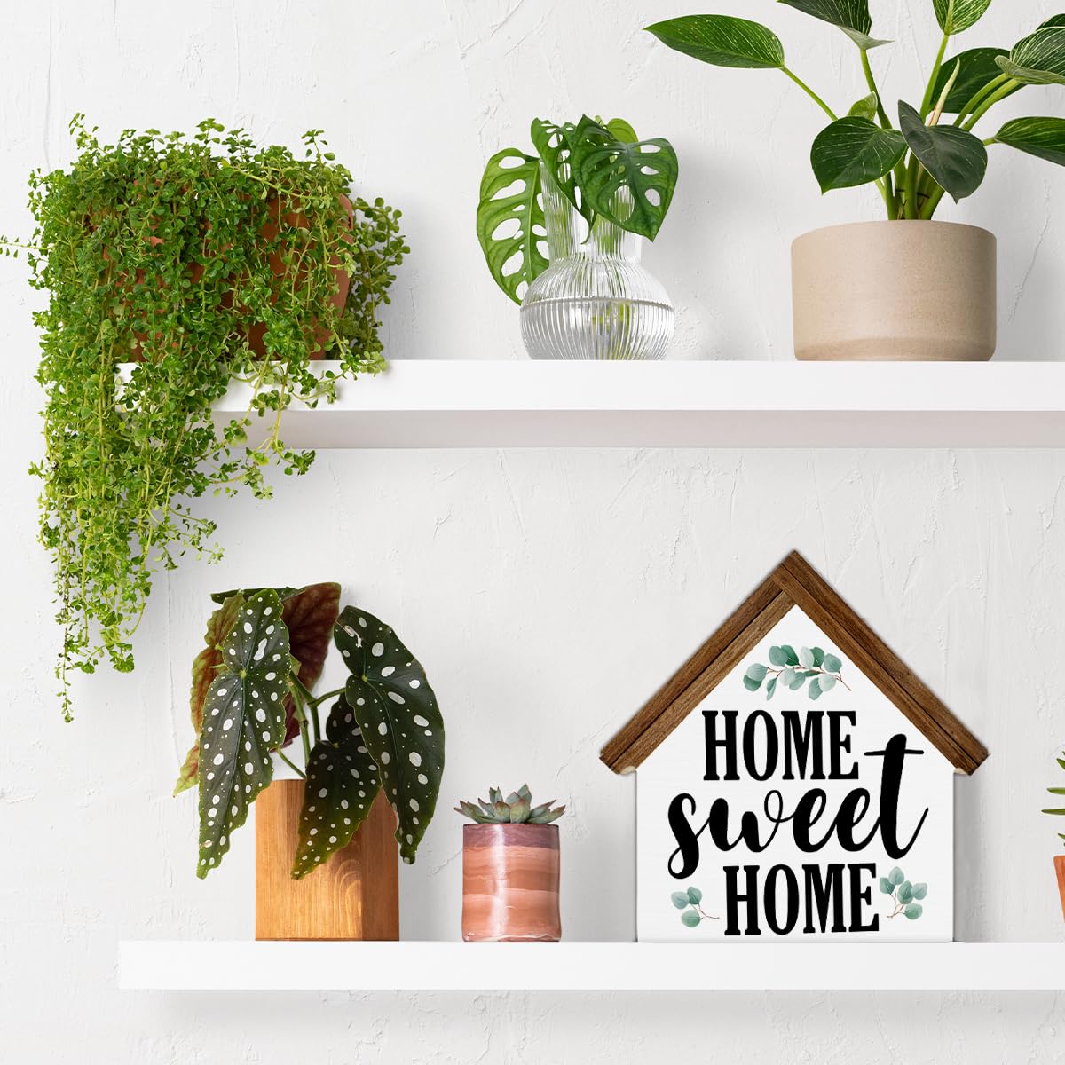 Home Sign Decor Home Sweet Home Wooden Block Sign Farmhouse House Shaped Sign Decor for Home Desk Shelf Tiered Trays
