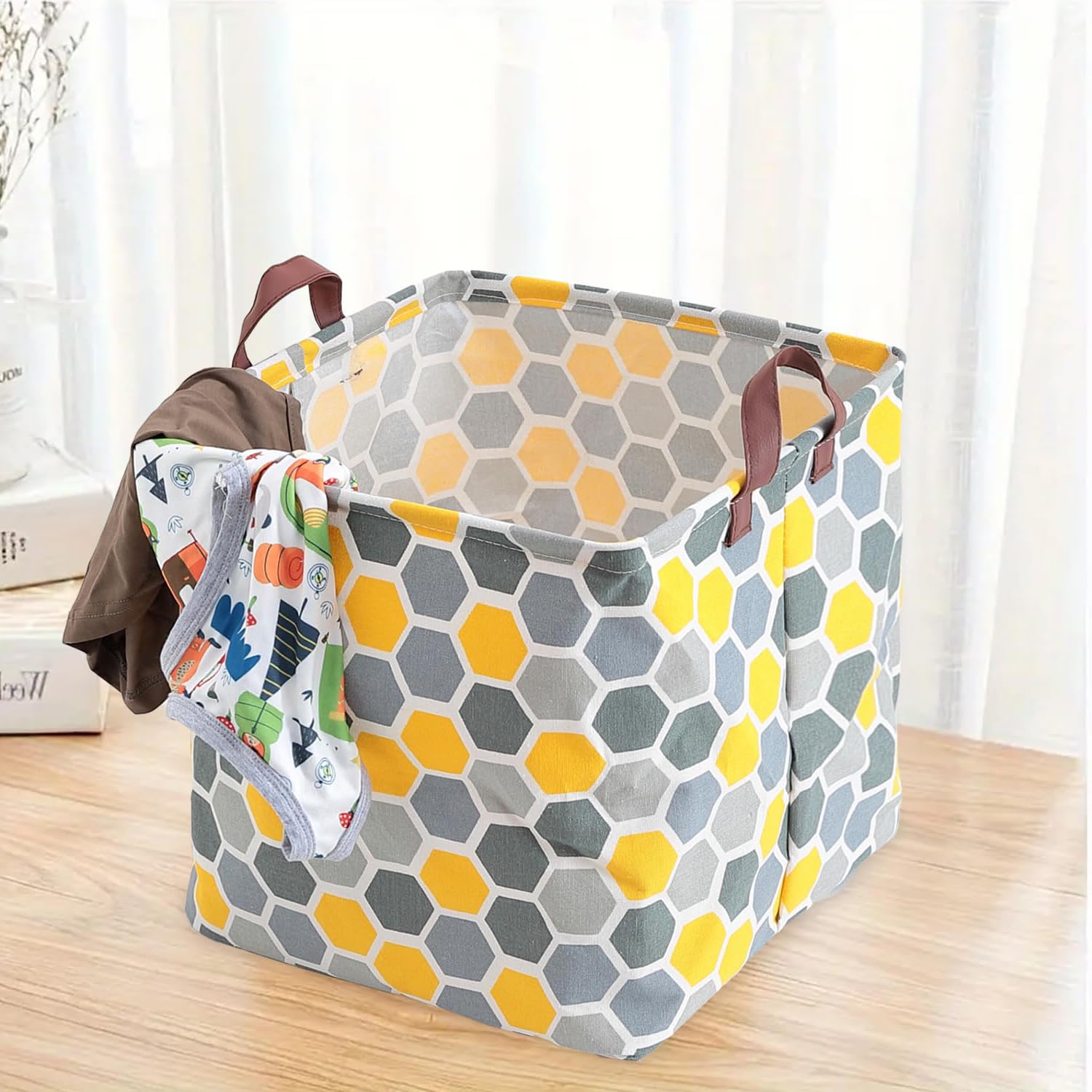 Kuber Industries Pack Of 2 Foldable Storage Basket|Square Toy Storage Bin|Side Grab Handle|Wardrobe, Closet Organizer (Multi)