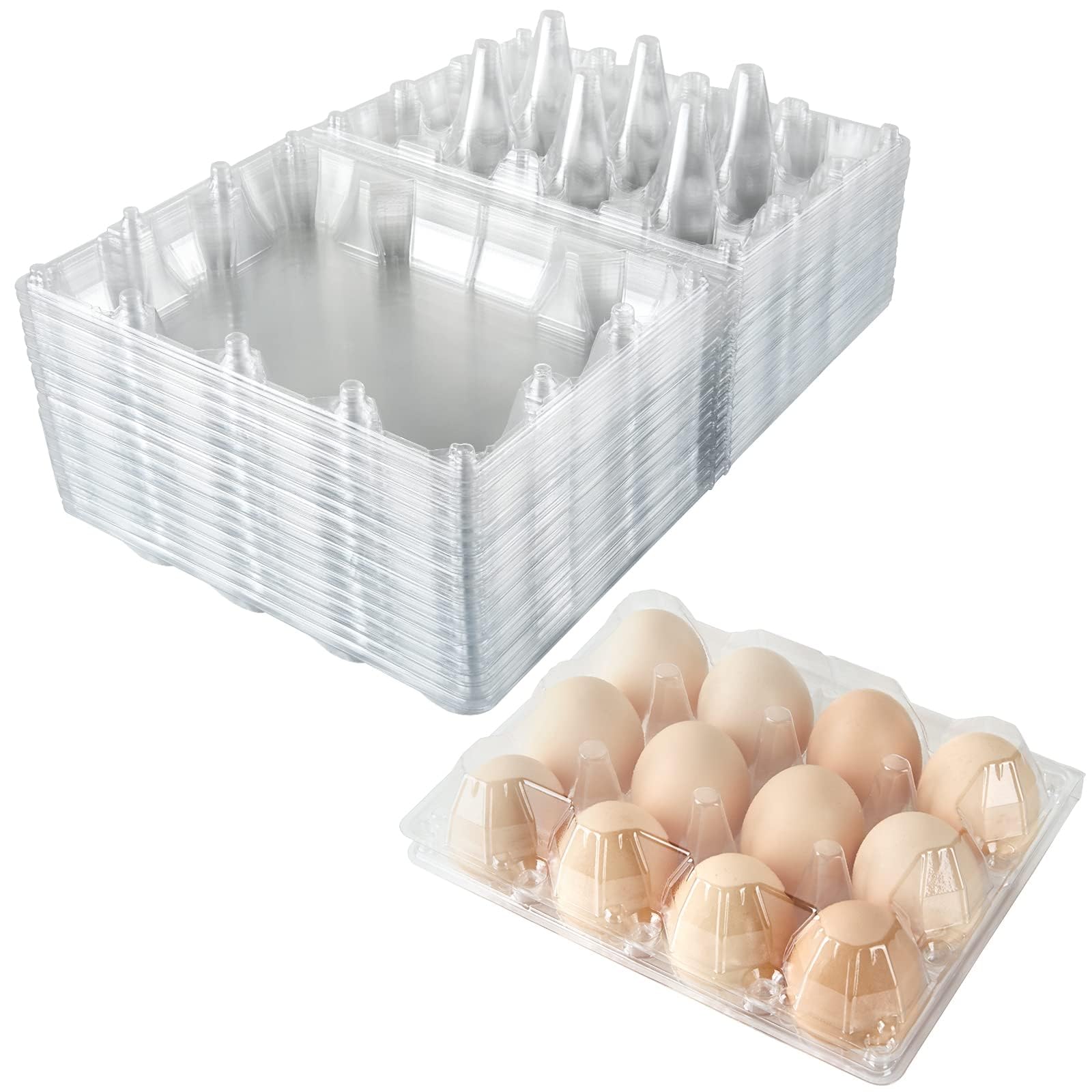 Plastic Egg Cartons Bulk, 48 Packs Empty Clear Plastic Egg Carton Holds Up To 12 Eggs, Reusable Chicken Egg Tray Holders For Fam