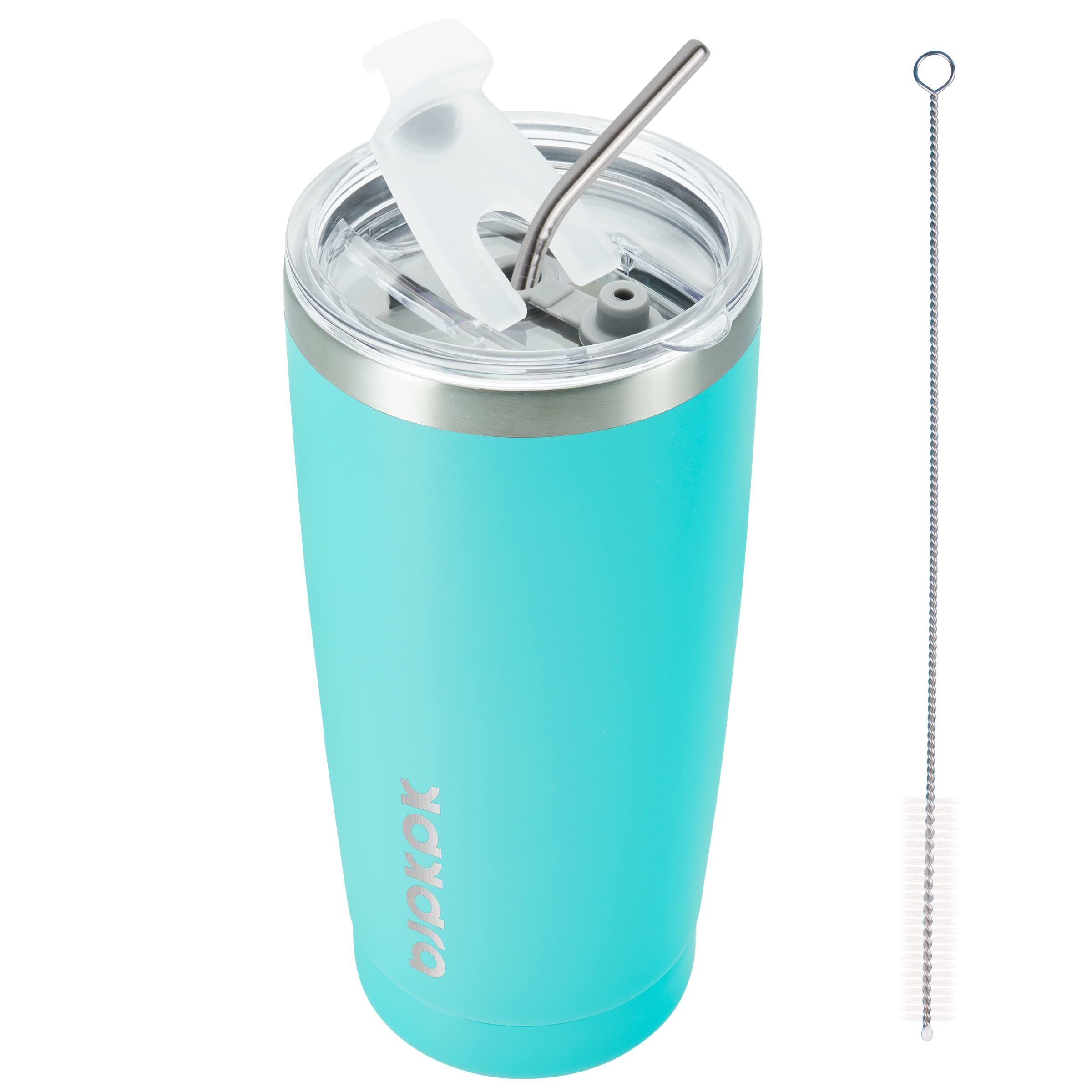 Bjpkpk 20 Oz Tumbler With Lid And Straw Stainless Steel Ice Coffee Tumblers Vacuum Insulated Travel Thermal Cup,Turquoise