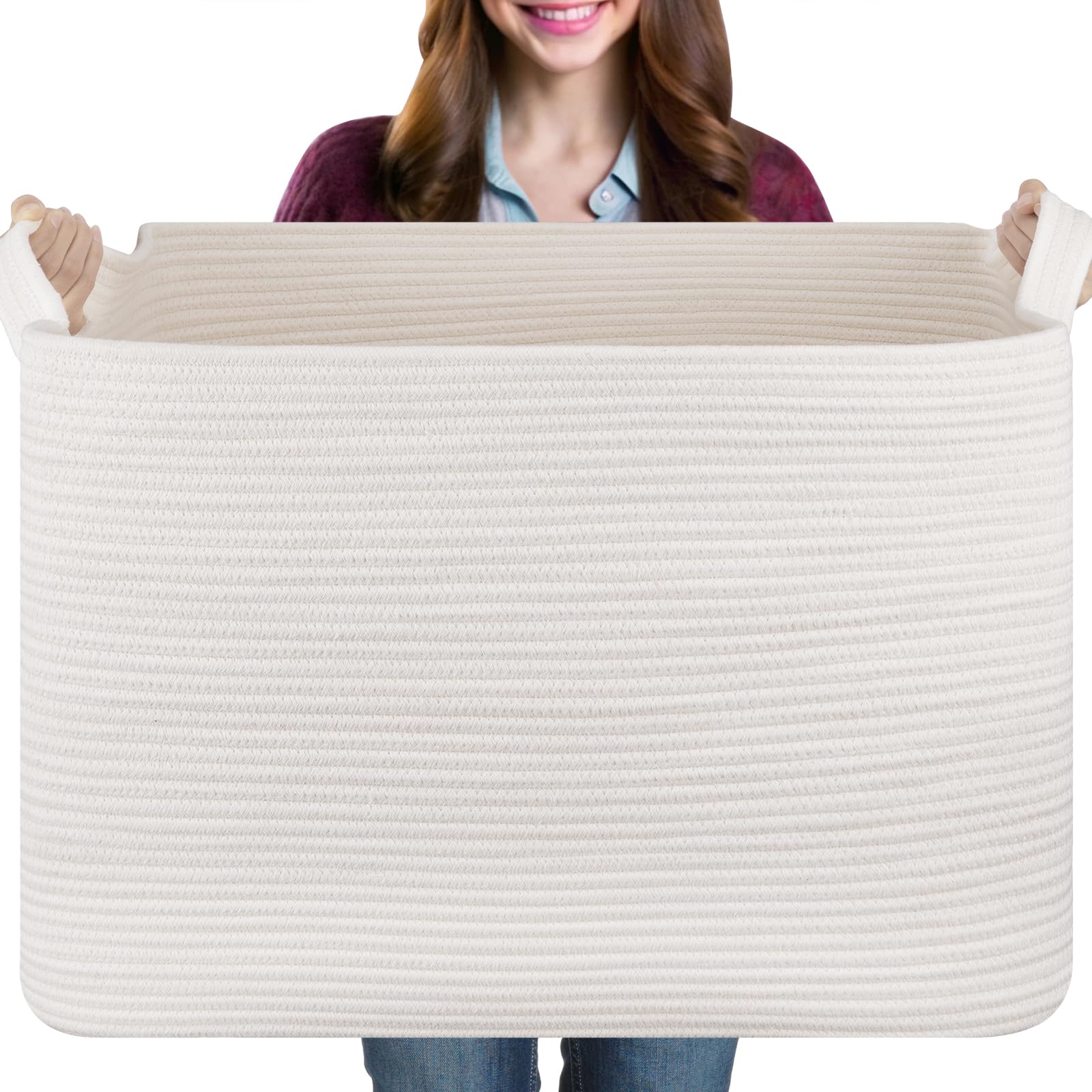 Oiasket 108L Laundry Basket For Organizing, 24.8''L X 16.2''W X 16.2''H Extra Large Blanket Basket, Rope Storage Basket For Livi