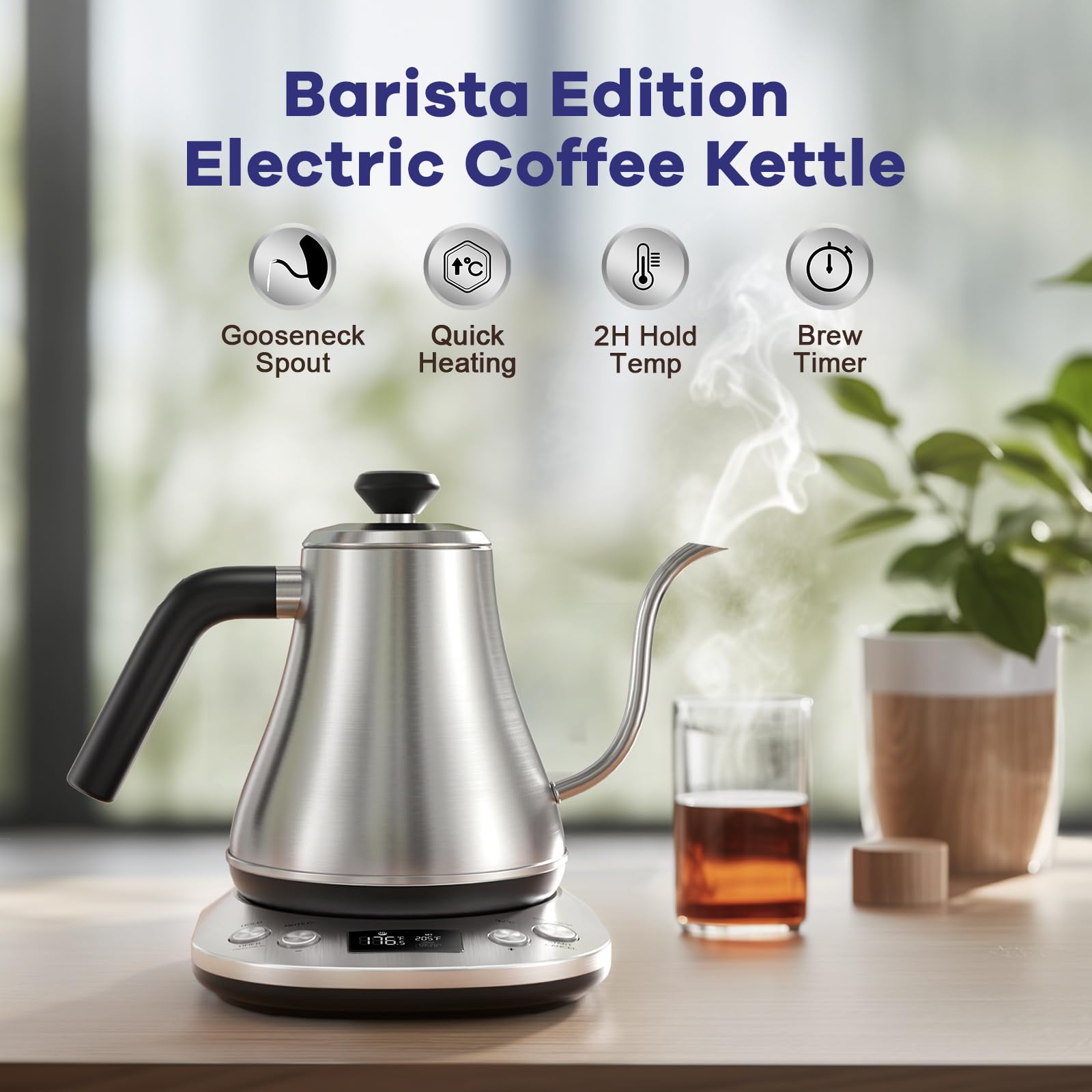 Mecity Electric Gooseneck Kettle With Lcd Display Automatic Shut Off Retro Coffee Kettle Temperature Control Hot Water Boiler To