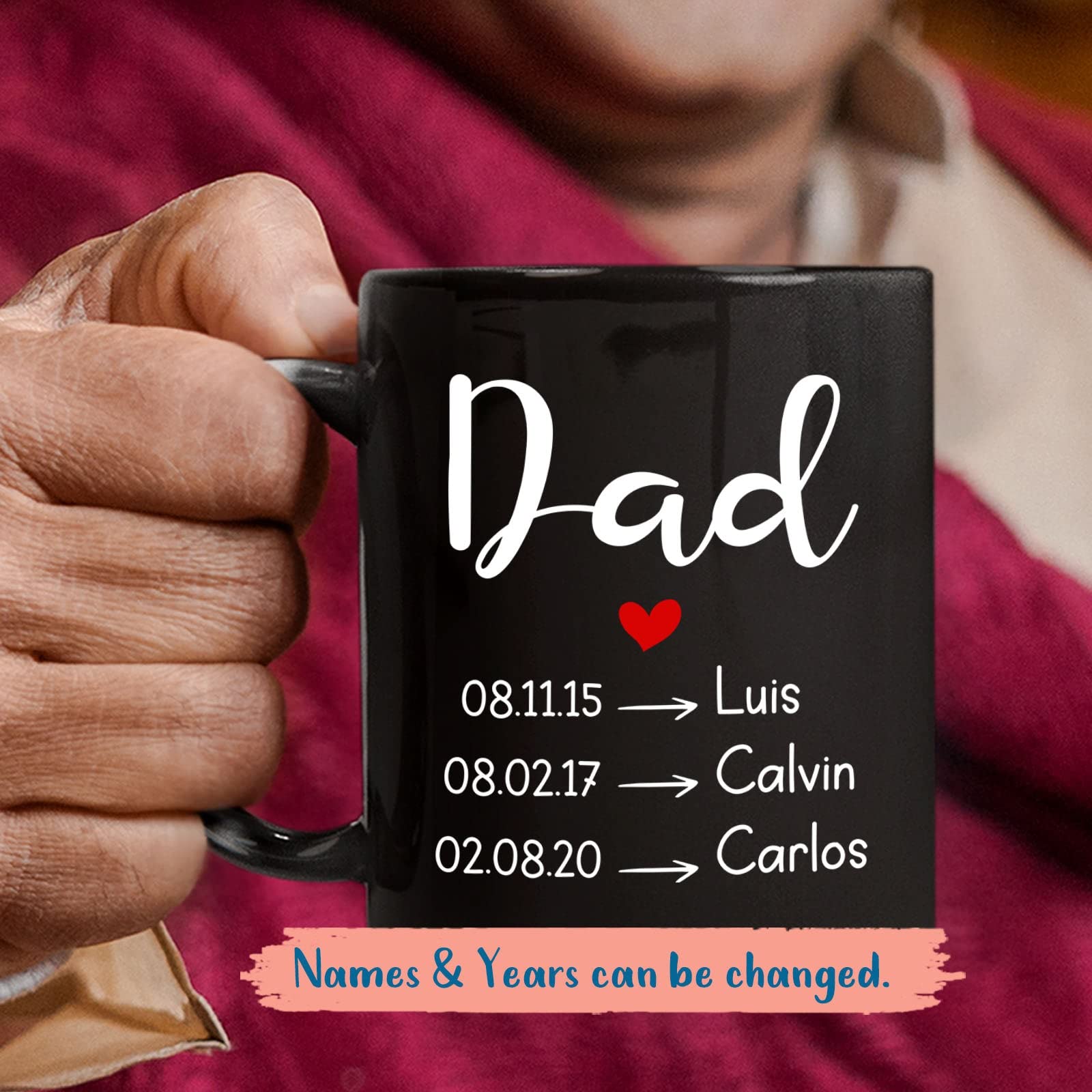 Dad And Kids Coffee Mug, Custom Dad Mug With Date & Names, Gifts Ideas for Papa, Dad, Daddy, Personalized Gifts for New Father,