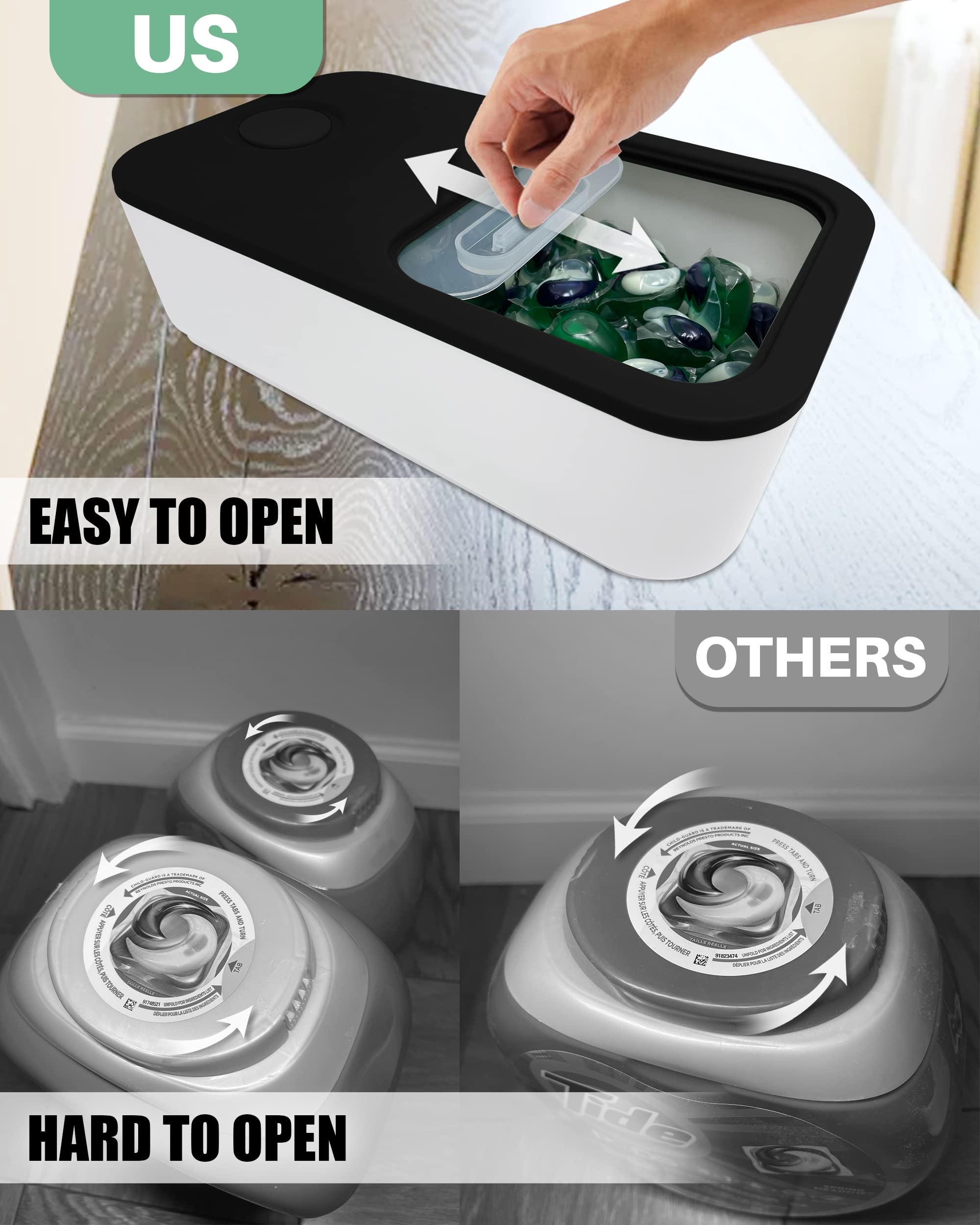 Skywin Laundry Pod Container With Slide Lid (Black) - 15   X8.7   X4.5   - Holds 11 Pounds, Fits 2 Bottles Of Laundry Detergent