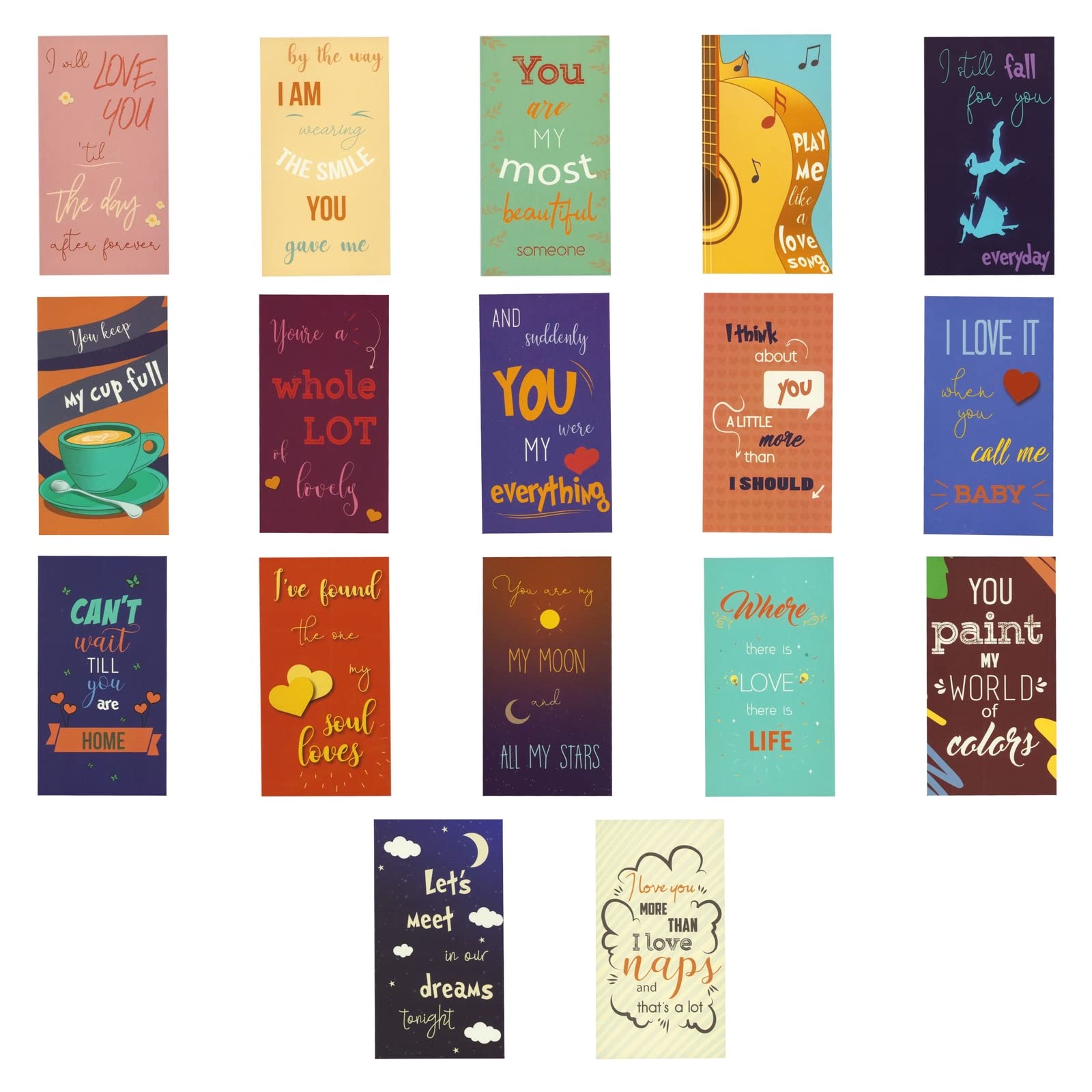 Paper Junkie Romantic Lunch Box Love Notes - 60 Pack Mini Cards 2x3.5 In Multicolor with Envelopes Included