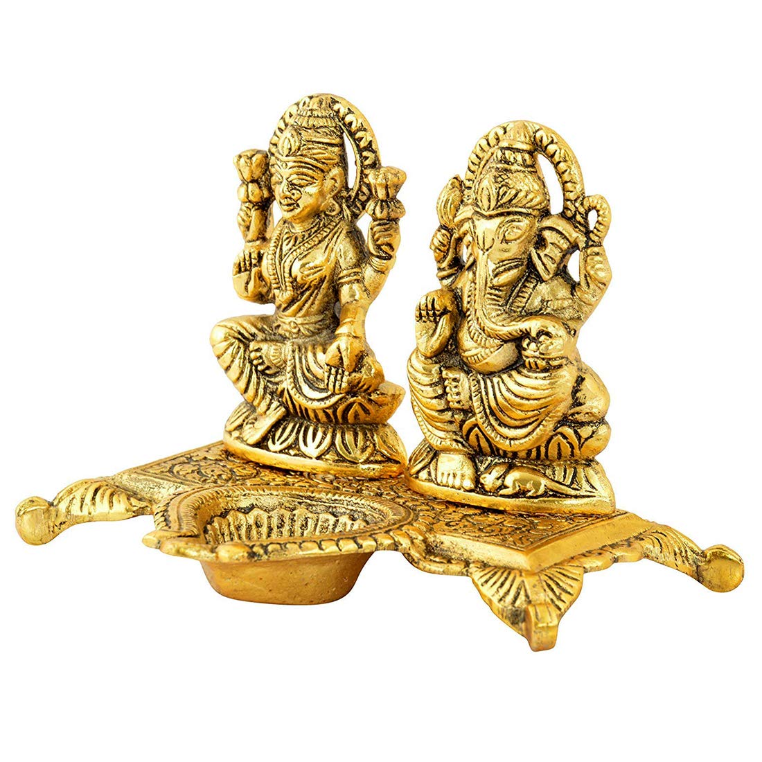 Dealfry Laxmi Ganesh Murti Idol Diya Puja Deepak - Antique Metal Statue Diwali Home Decoration Items For Showpiece Oil Lamp Deco