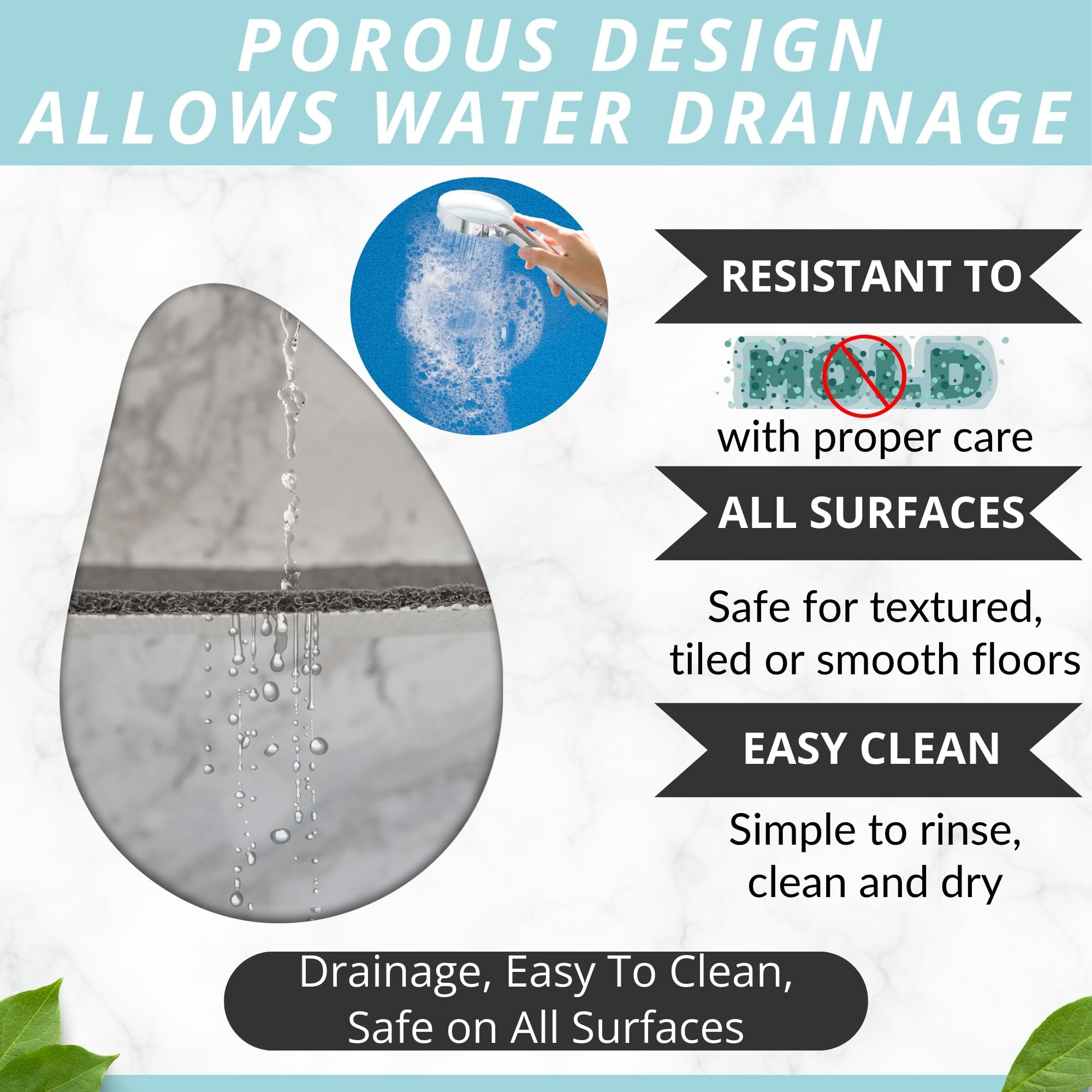 X Large 31X31 Square Shower Mat - Loofah Shower Mats - Shower Mats For Showers Anti Slip For Elderly - Shower Anti Slip Mat - Sh