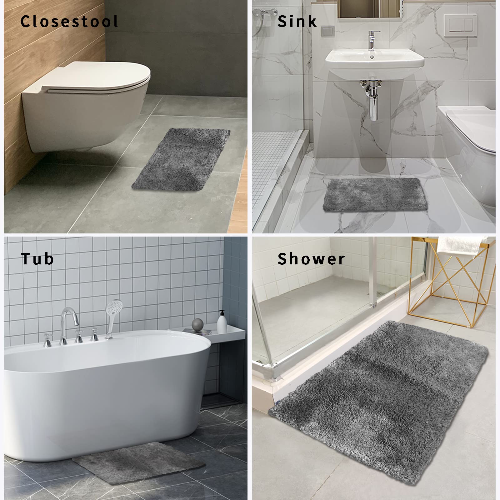 FIFU Bathroom Rugs Non Slip  Soft & Durable Bath Mats for Bathroom Floor  Machine Washable & Absorbent Bathmat 24x36 Inches Gray