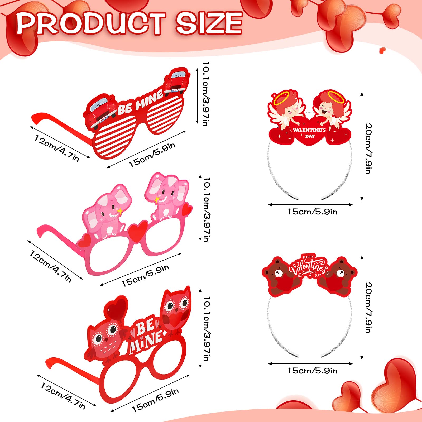 Kingdder 18 Pcs Valentine'S Day Headband And Eyeglasses Set, Valentines Glasses Photo Props Cupid Headband Heart Glasses For Kid