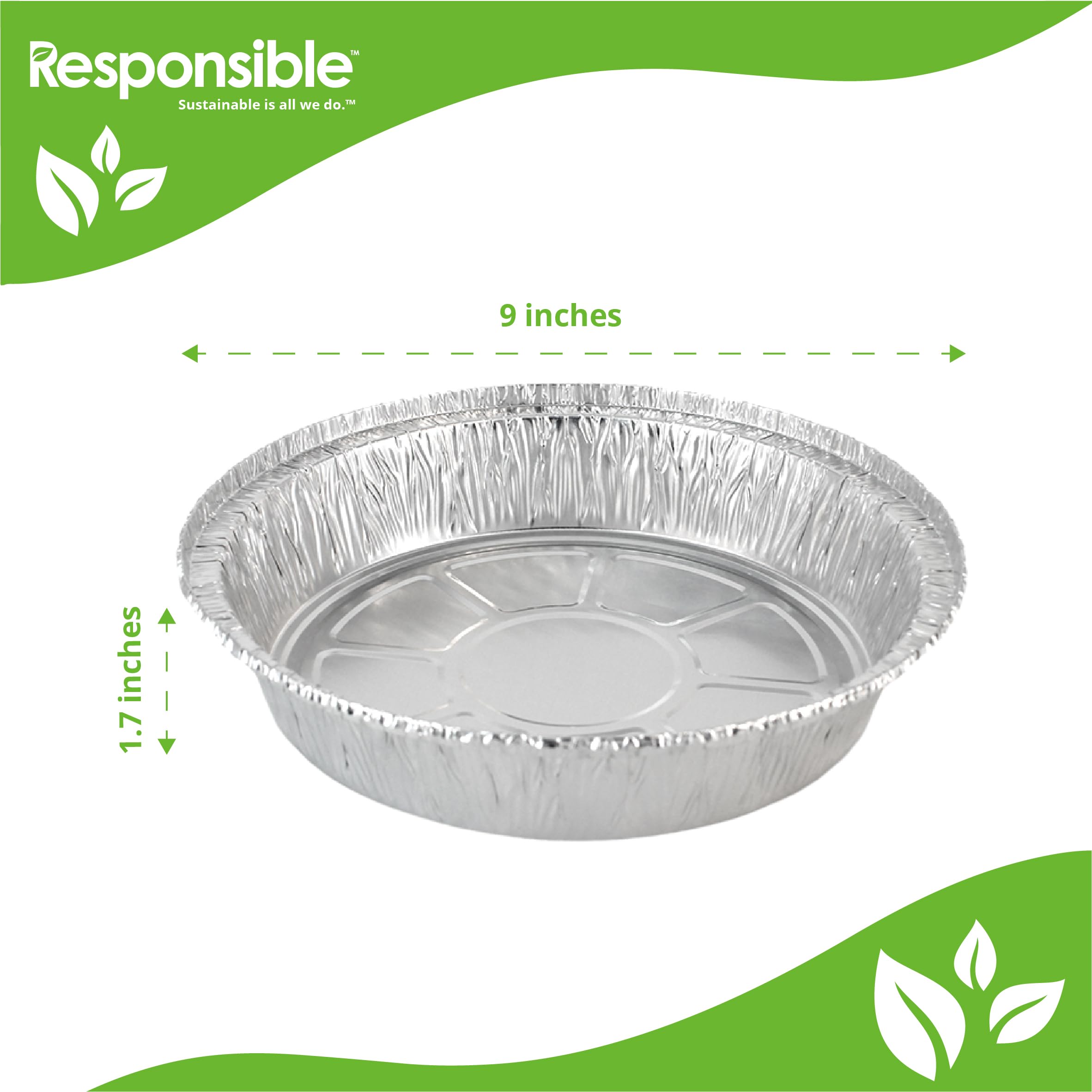 Responsible Products 9 Inch Round Cake Pie Pans, Forever-Recyclable Aluminum, Extra Strength For Take Out, Cooking, Baking, Free