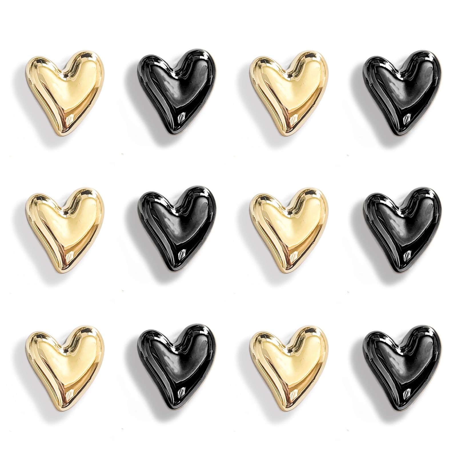 Janvelle 12PCS Gold Fridge Magnets Cute Heart Magnet for Refrigerator Small Black Decorative Magnetic for Home Kitchen Office Wh
