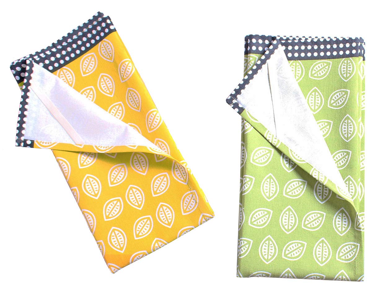 ACCENTHOME Cotton Kitchen Towels Set Of 4 - Absorbent Dish Towels Set | Tea Towels| Lemon Slice Print 2+2 Each Design Kitchen Dish Towels - Multi Purpose Kitchen linen  Drying Dish Hand Towels 20x28