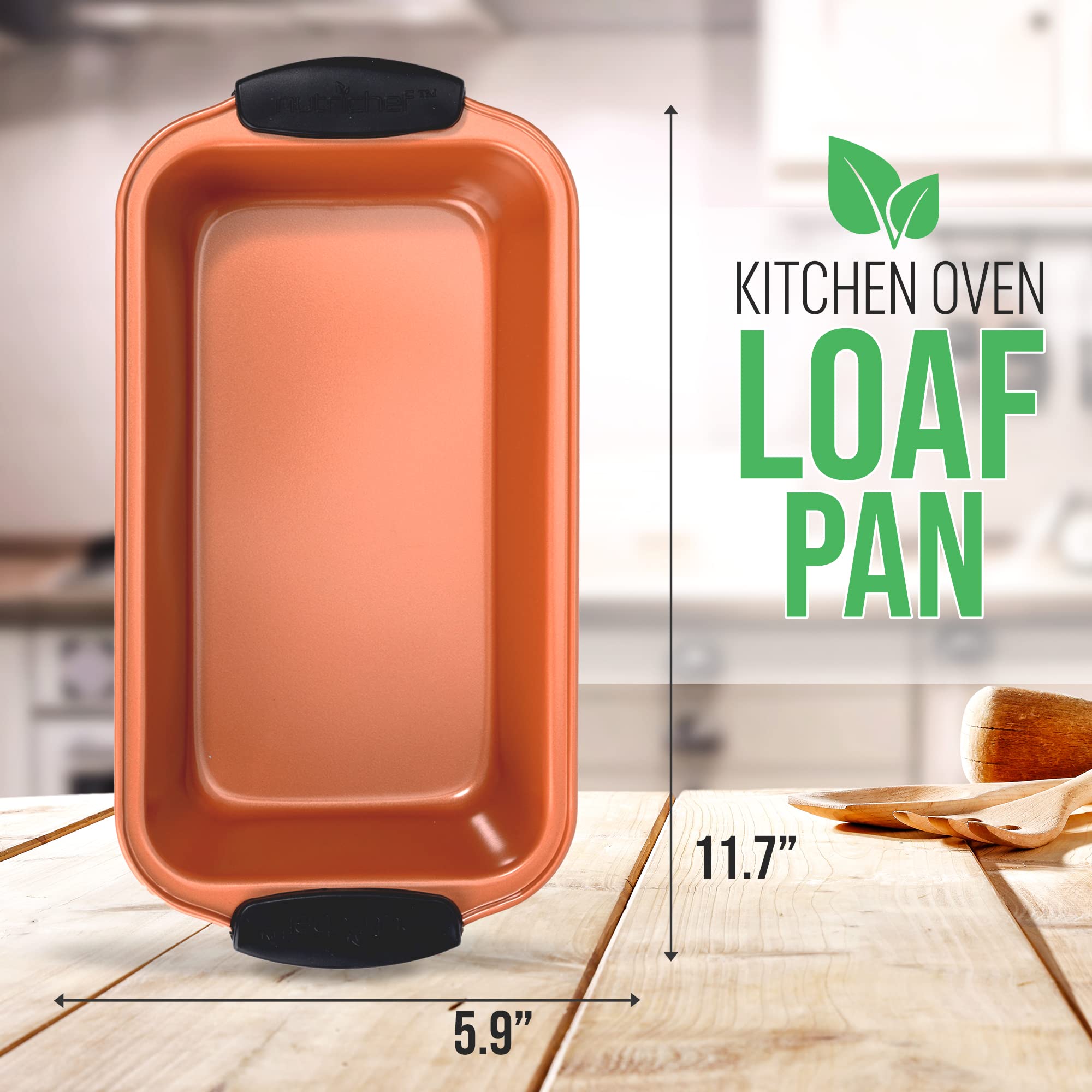 Jovial Non Stick Loaf Baking Pan,Deluxe Copper Carbon Steel Pan With Blue Silicone Handles,Quality Metal Bakeware For Cooking&Ba