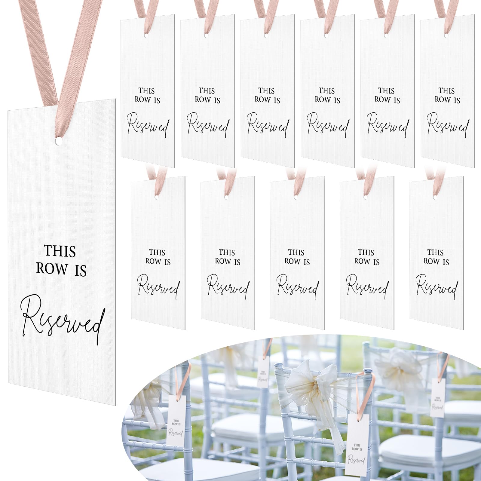 Clabby 12 Pack Reserved Chairs Signs with Ribbon for Wedding Reception Party Restaurant This Row Is Reserved Signs Hanging Signs