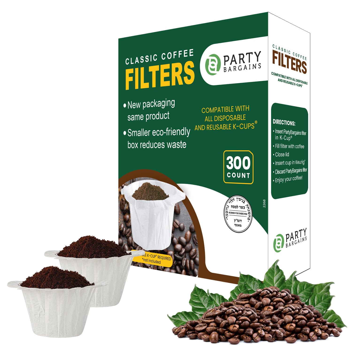 Party Bargains 300 Paper Coffee Filters - White Classic Design Single-Use Coffee Filter Compatible With Keurig 1.0 & 2.0, Perfec