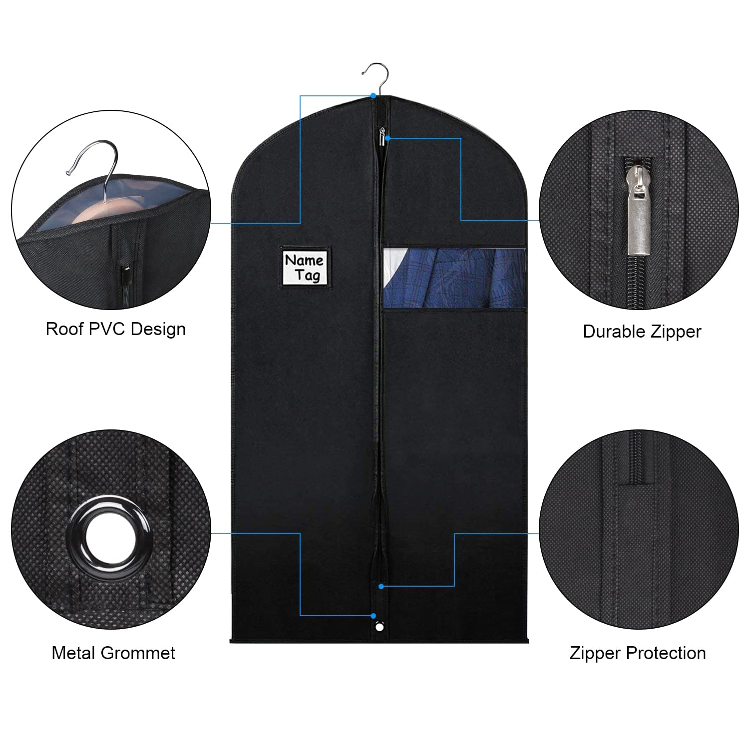 Syeeiex 40 Suit Bag, Set Of 16 Garment Bags For Hanging Clothes, Suit Covers Bags, Suit Bags For Closet Storage With Clear Windo