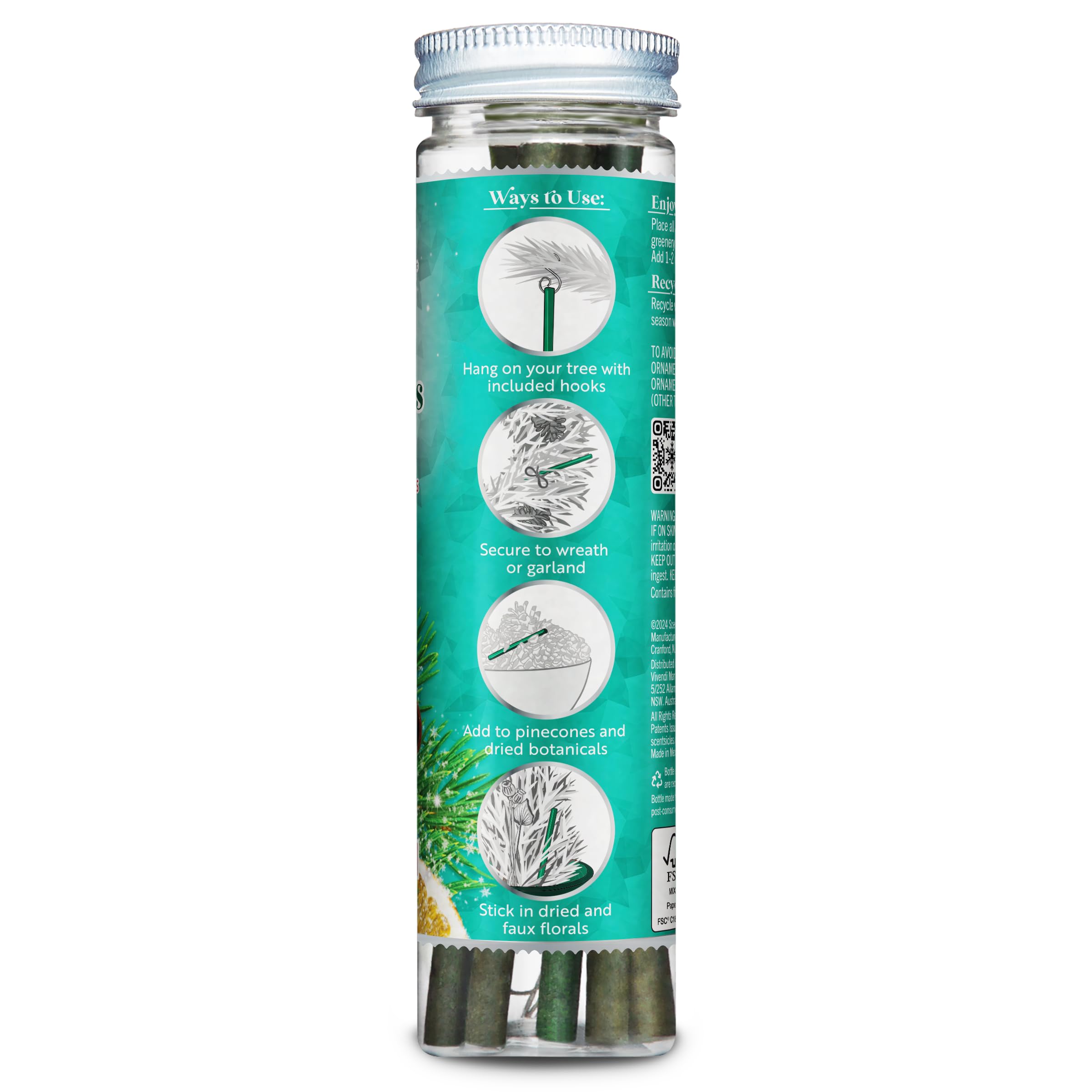 Scentsicles White Winter Fir and O Christmas Tree Scented Christmas Ornaments with Hooks - 2 Pack (2 Bottles, 12 Sticks Total)