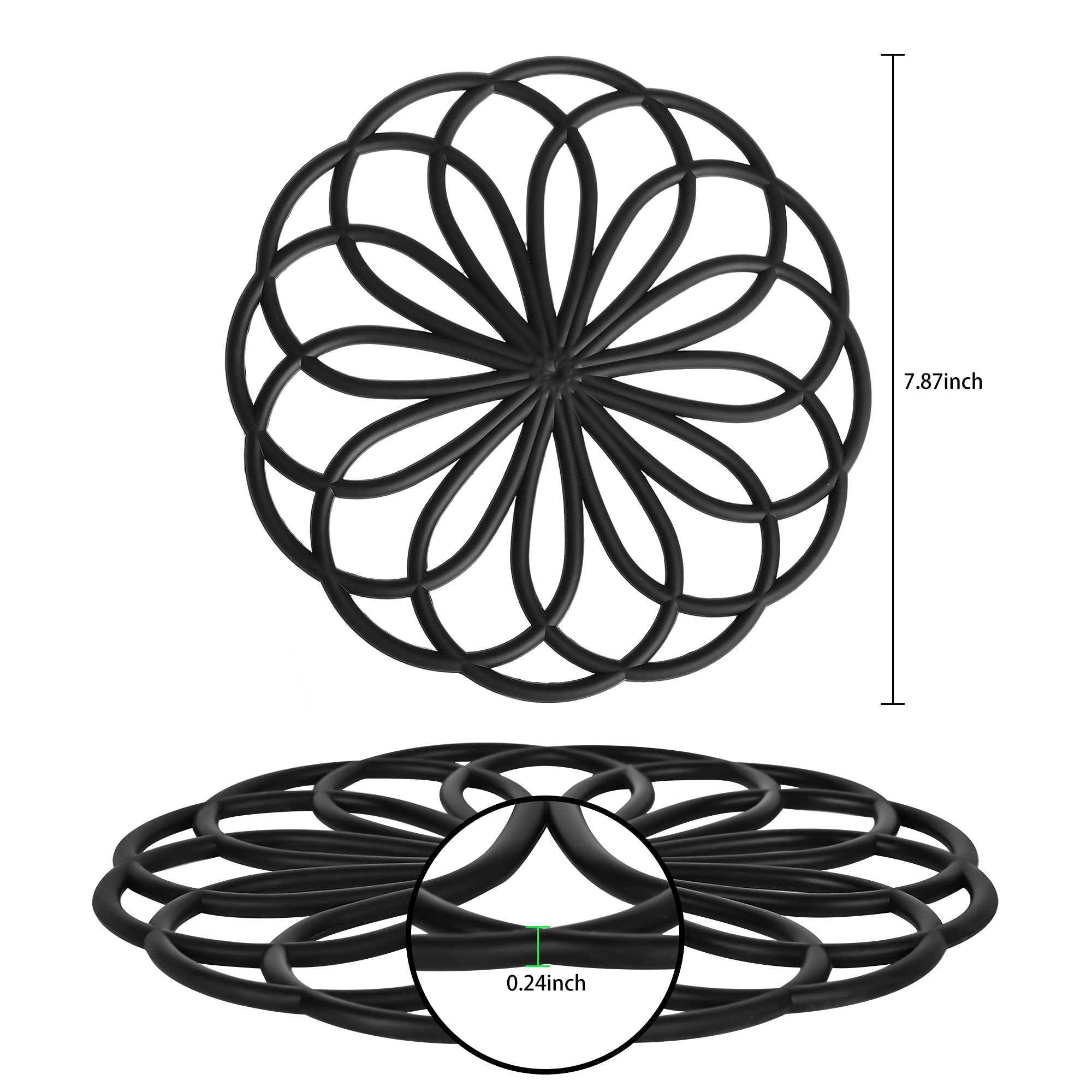 Smithcraft Silicone Trivets for Hot Dishes  Trivet Mat Hot Pads for Kitchen  Round Trivets for Hot Pots and Pans  Heat Resistant Mats for Countertop  Trivets Table & Quartz Countertops Color Black