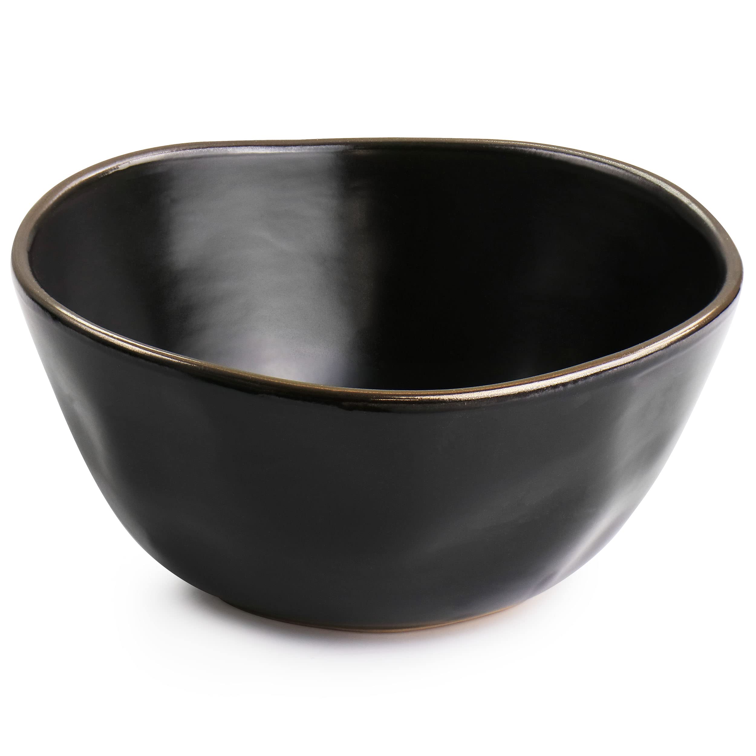 Elama Modern 16 Piece Stoneware Dinnerware Set in Matte Black with Gold Rim (ELM-MATTE)