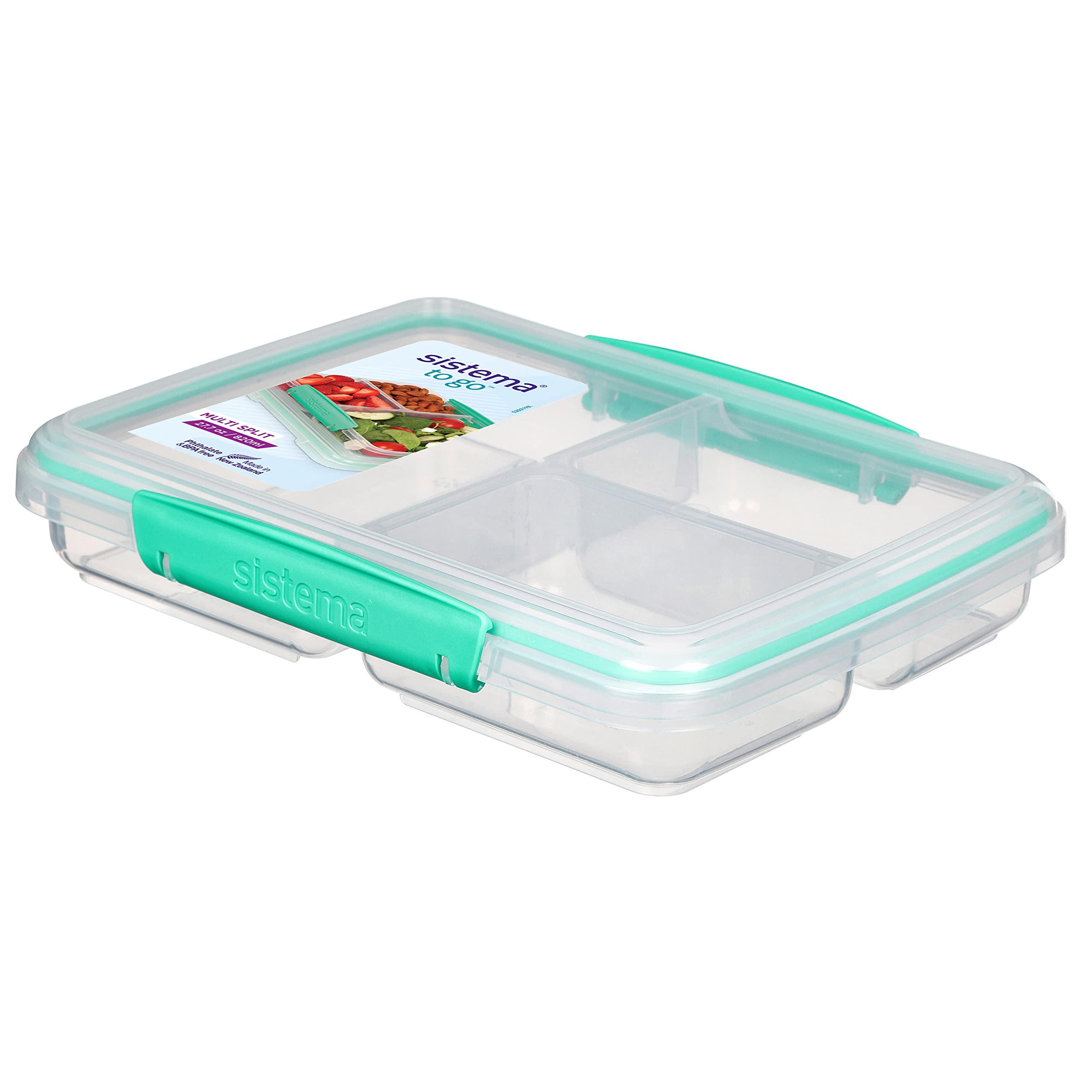 Sistema To Go Multi Split Food Storage Container, Clear With Coloured Clips, 820 Ml