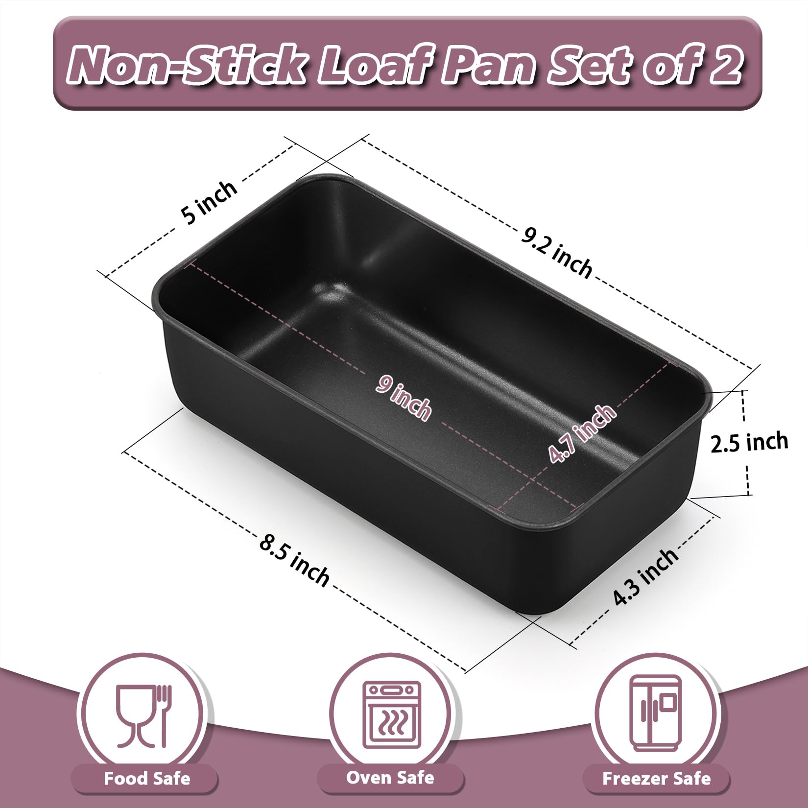 P&P Chef Non-Stick Loaf Pan Set Of 2, 9 X 5 Inch, Stainless Steel Cored Bread Pan Tin For Homemade Bread/Meatloaf/Lasagna/Pound