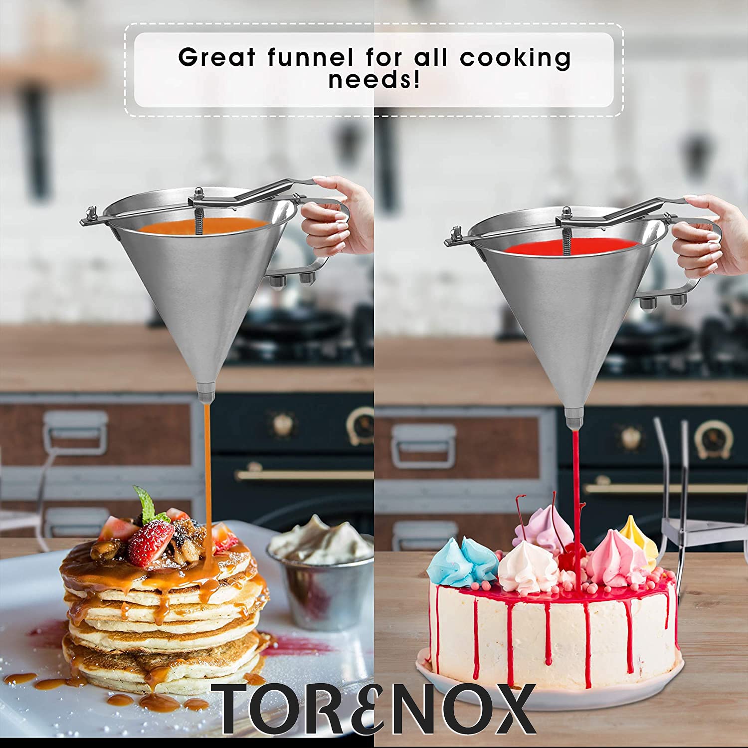 Torenox Confectionery Funnel Stainless Steel Funnel With Three Nozzles And Stand Professional Commercial Cake Decorating Tool Fu
