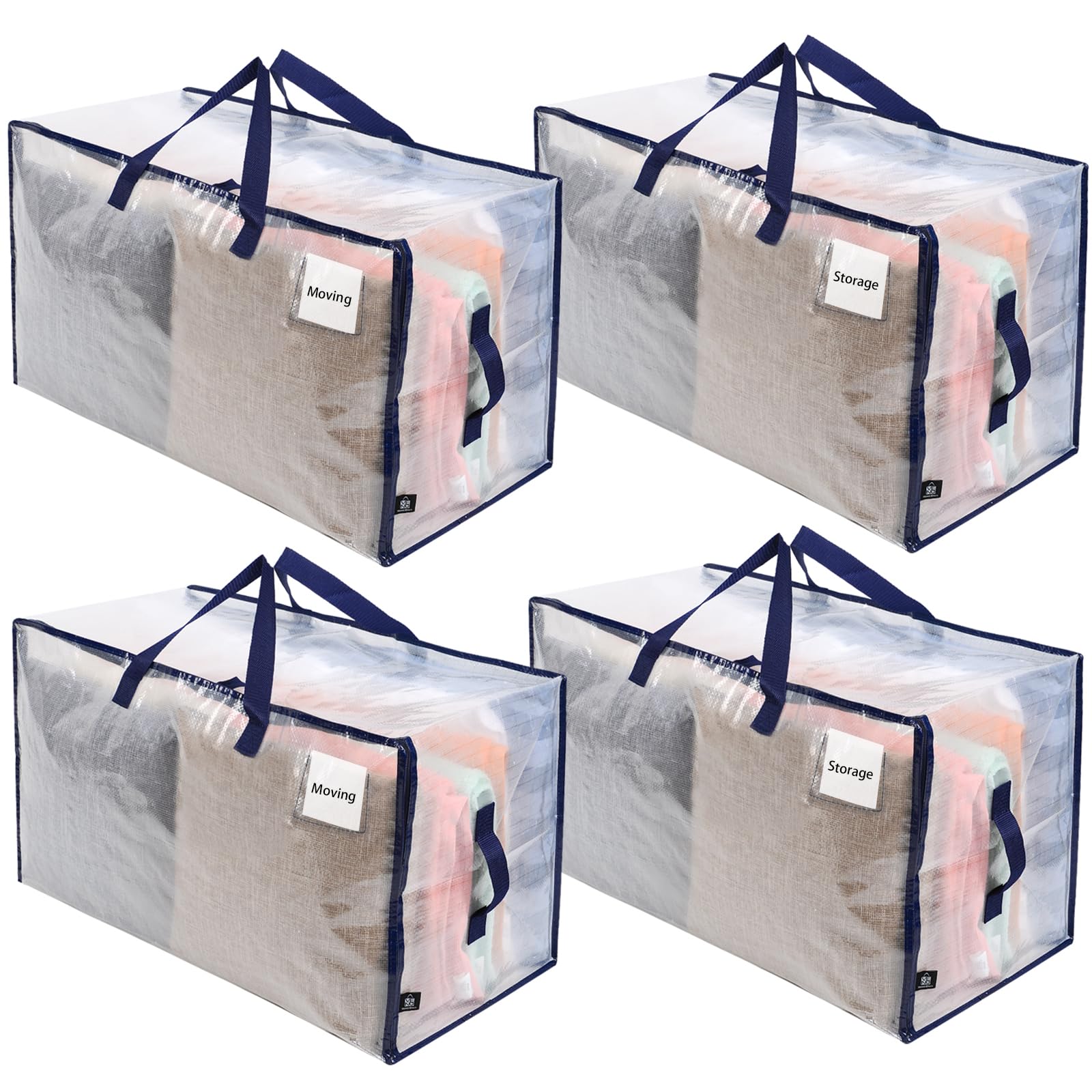 VENO 4 Pack Heavy Duty Oversized Storage Bag for Moving  college Dorm  Traveling  camping  christmas Decorations  Packing Supplies  Organizer Tote  Reusable and Sustainable (clear  4 Pack)