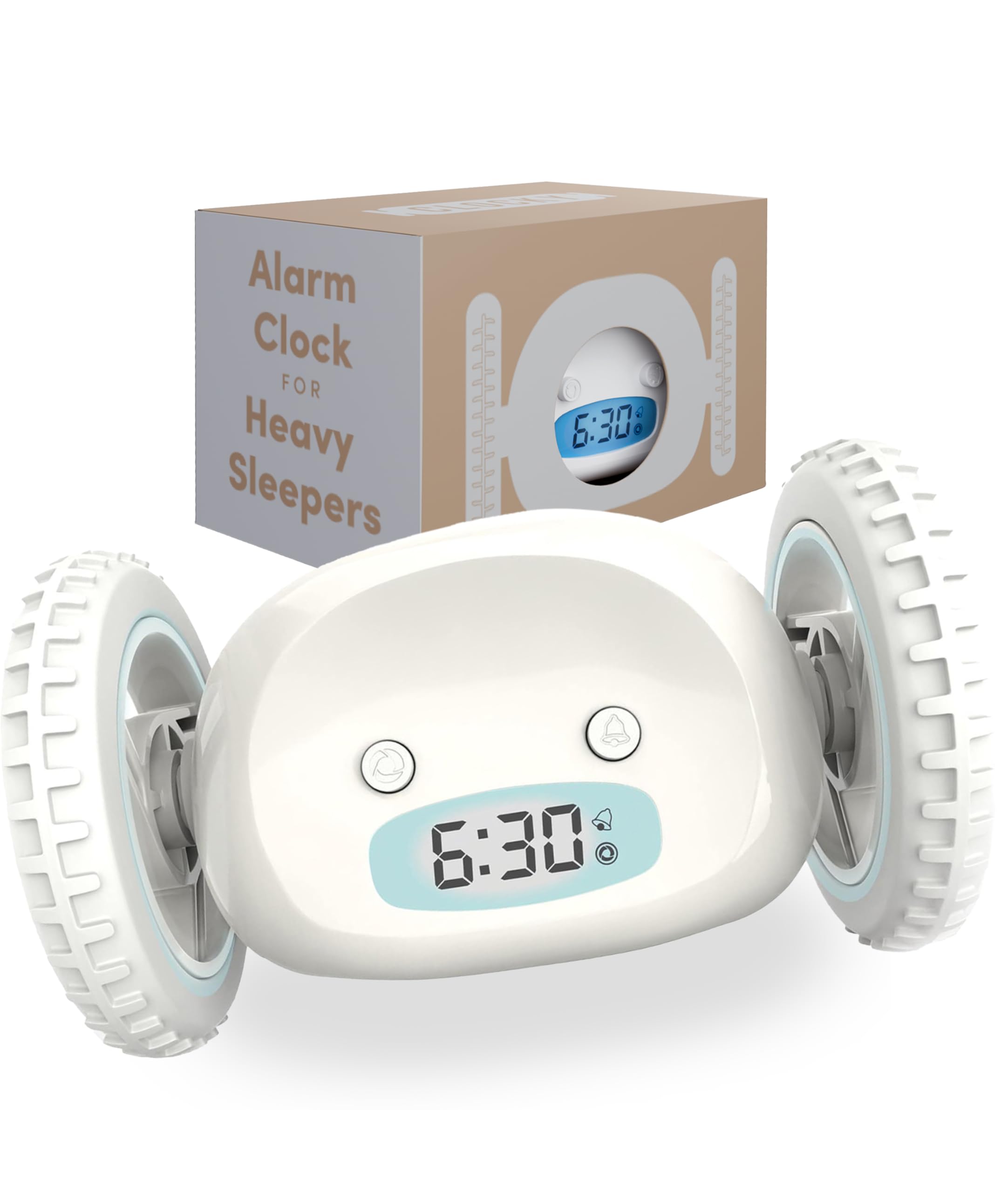 CLOCKY Alarm Clock on Wheels - Loud Rolling Alarm Clock for Heavy Sleepers | Runaway Clock That Jumps & Runs to Wake You Up | Fu