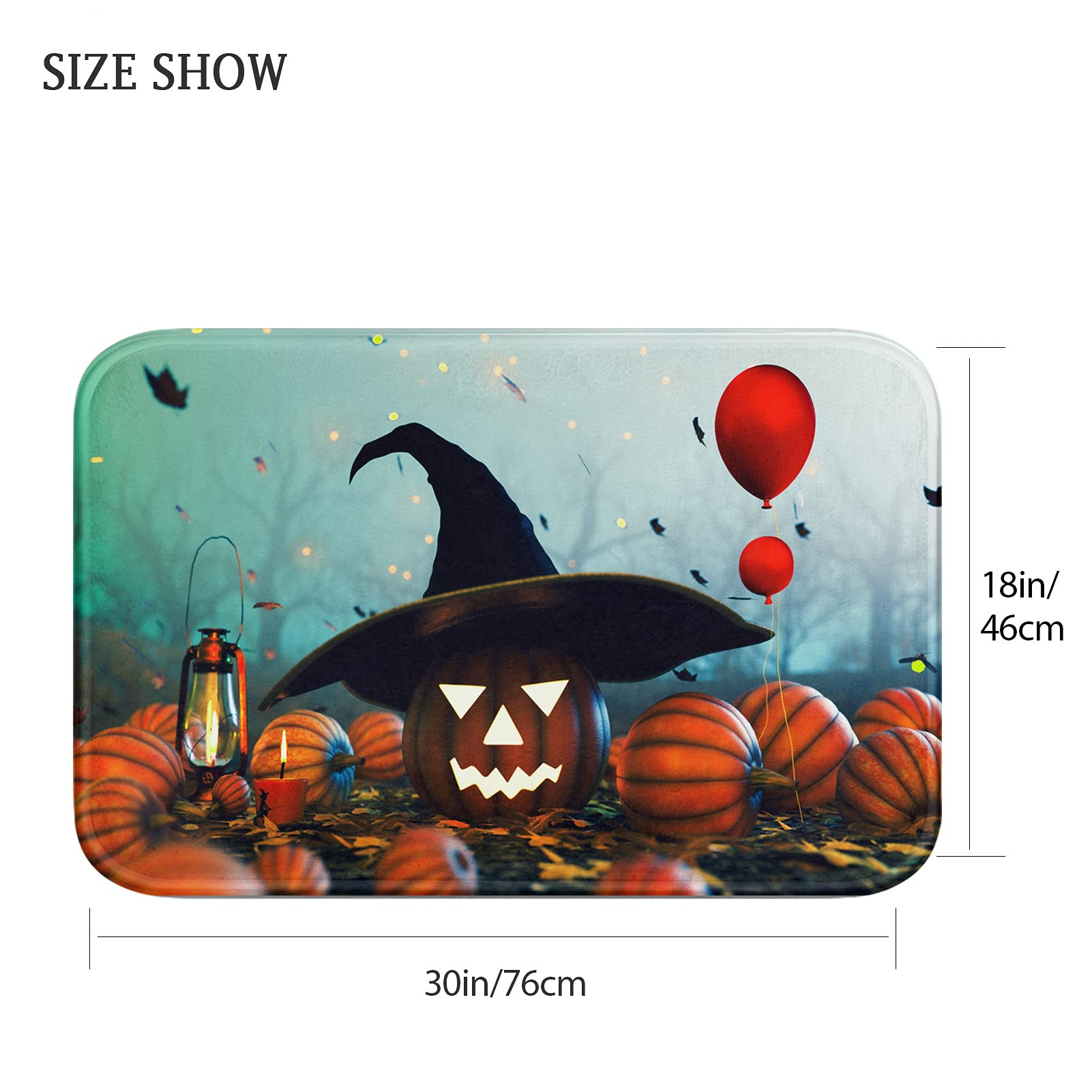 Britimes Bath Mat for Bathroom, No Slip, Halloween Green and Blue Washable Cover Floor Rug Carpets Floor Mat Bathroom Decoration