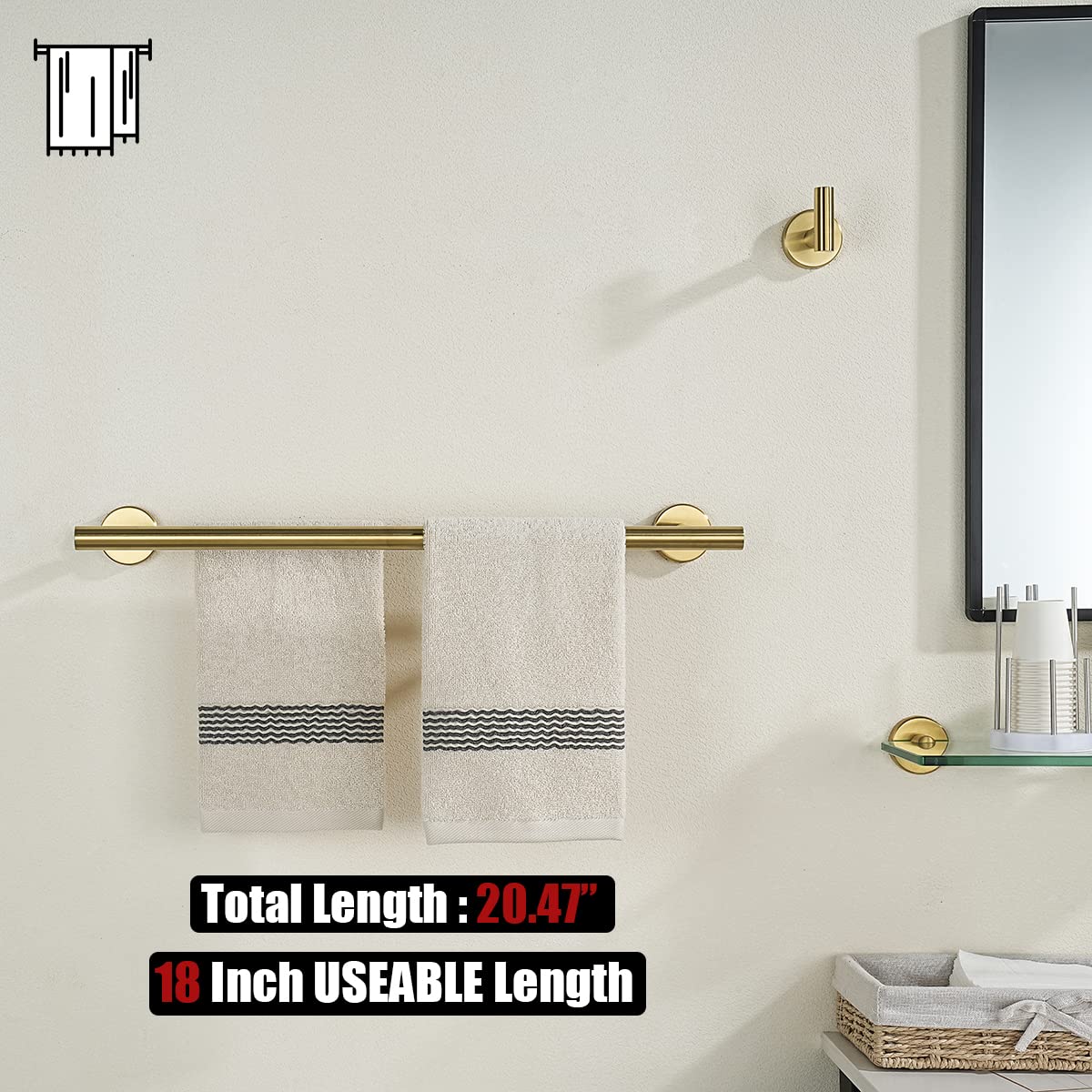 JQK Gold Double Towel Bar  18 Inch 304 Stainless Steel Thicken 0.8mm Towel Rack Bathroom  Towel Holder Brushed Gold Wall Mount  Total Length 20 Inch 2 Pack  TB100L18-BG-P2