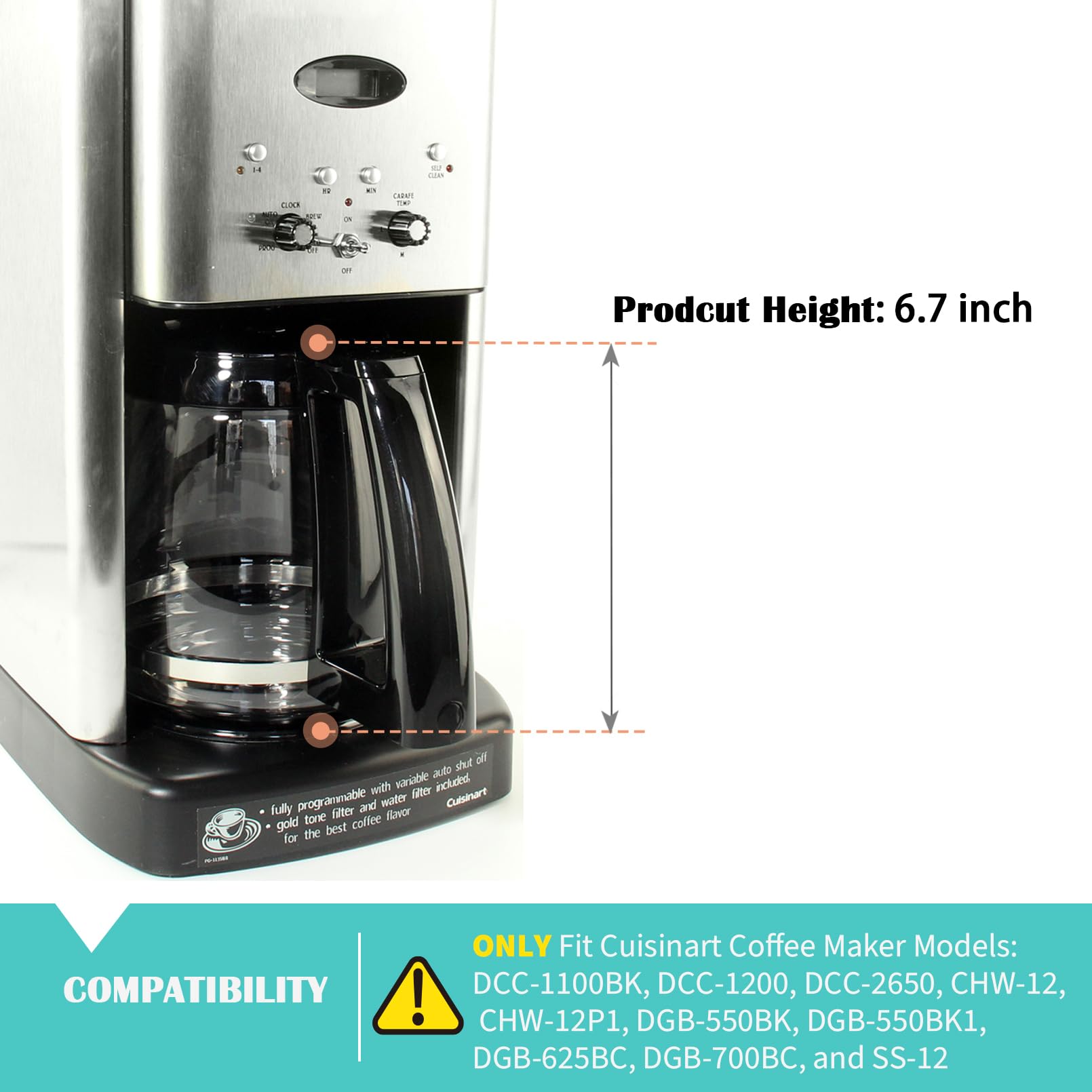 12-Cup Replacement Glass Coffee Carafe For Cuisinart Coffee Maker Models Dcc-1200, Dcc-1100Bk, Dcc-2650, Chw-12, Chw-12P1, Dgb-5