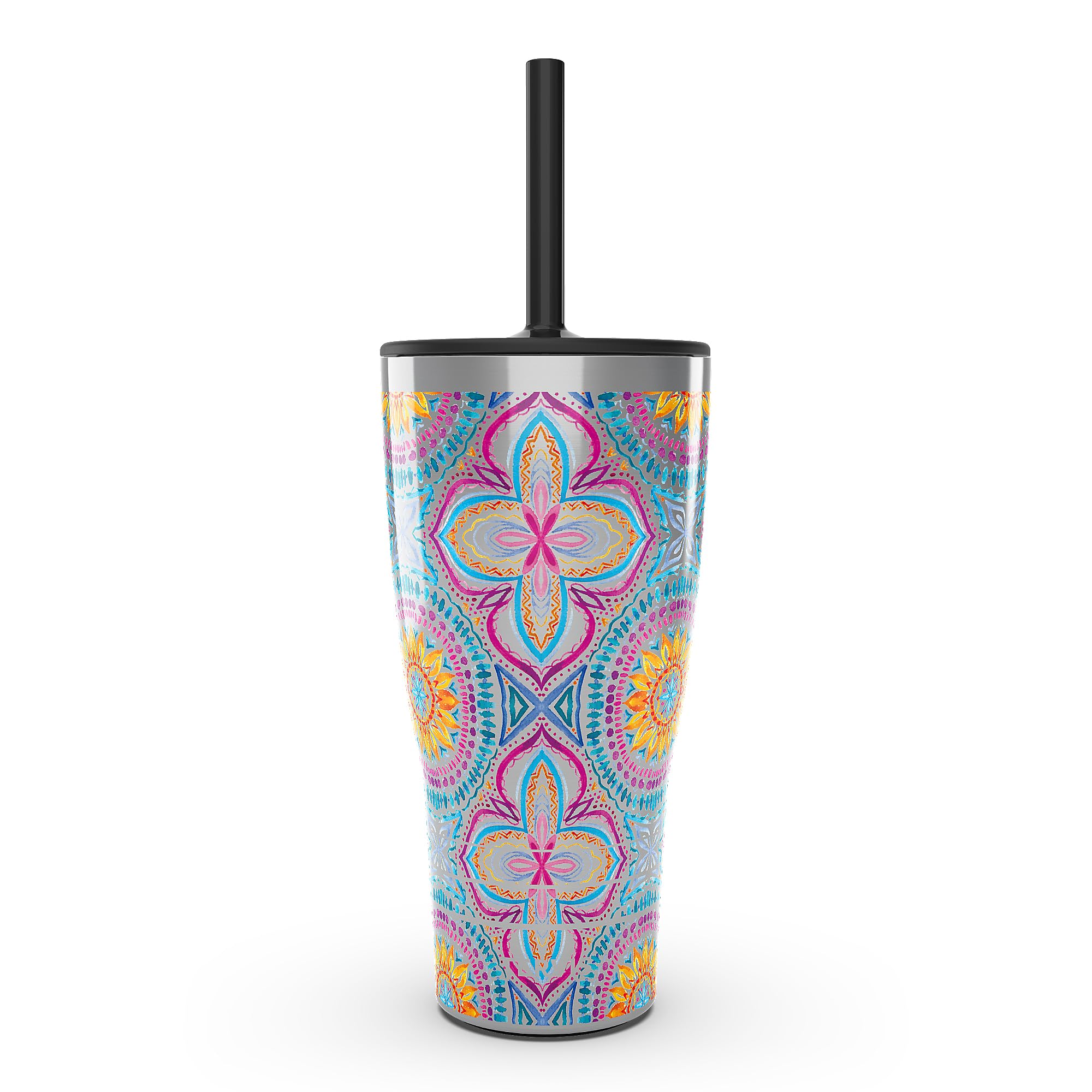 Tervis Traveler Bright Mandala Triple Walled Insulated Tumbler Travel Cup Keeps Drinks Cold & Hot, 30oz with Straw Lid, Stainles