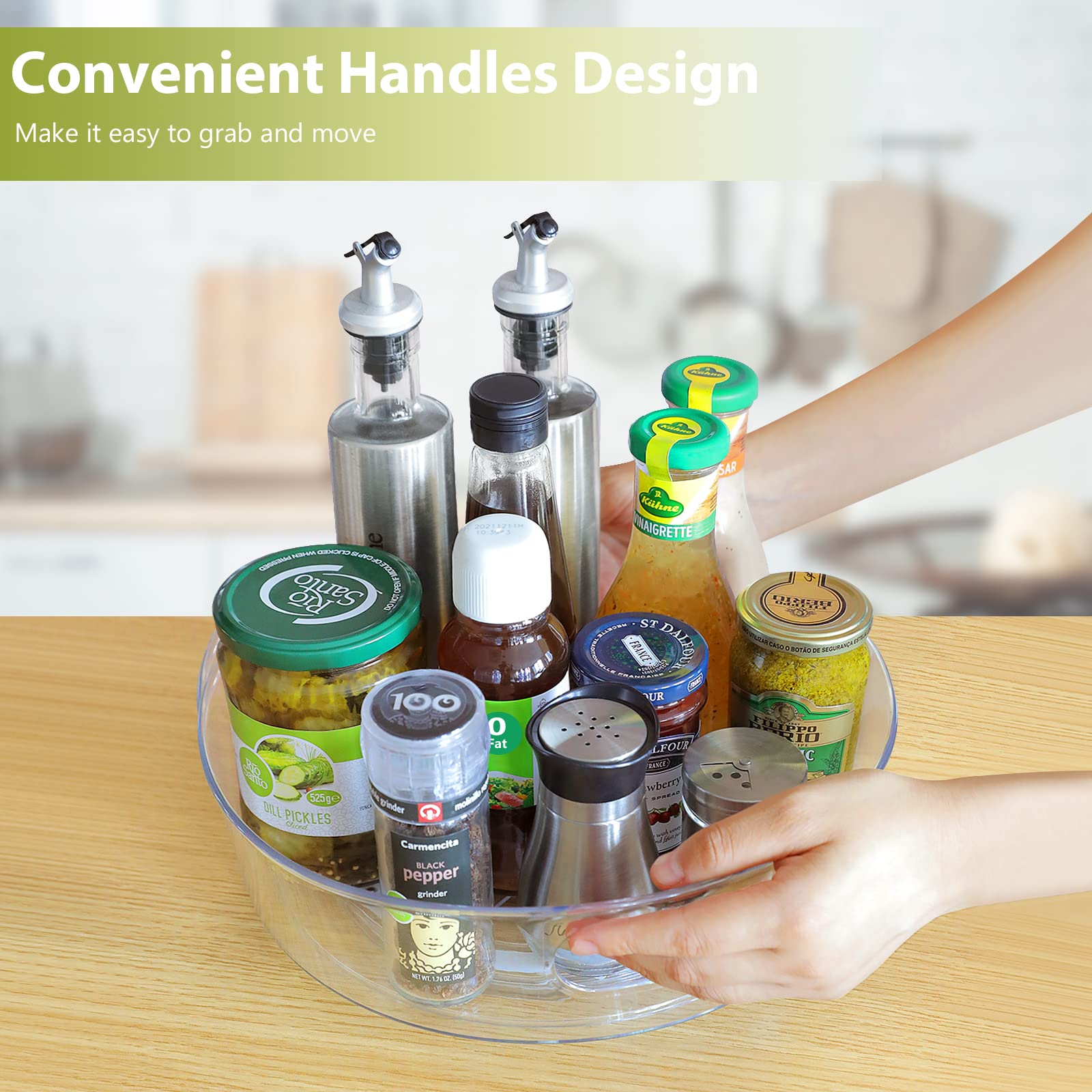 2 Pack Lazy Susan Organizer For Cabinet, Upgraded 11.5'' Clear Lazy Susan Turntable With Handles And Raised Edge, Rotating Lazy