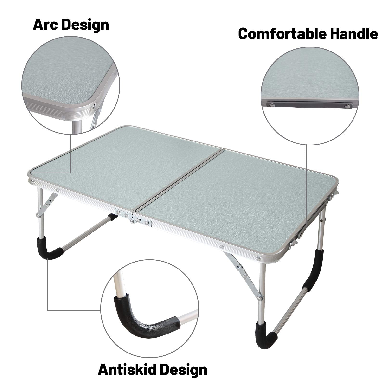 Jucaifu Foldable Laptop Table  Bed Desk  Breakfast Serving Bed Tray  Portable Mini Picnic Table & Ultra Lightweight  Folds in Half with Inner Storage Space (Silvery)
