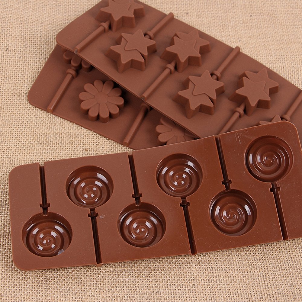 4-Pack Lollipop Silicone Mold Set - Moldfun Star Heart Spiral Daisy Flower Silicone Lolly Pop Tray For Hard Candy Chocolate Gumm