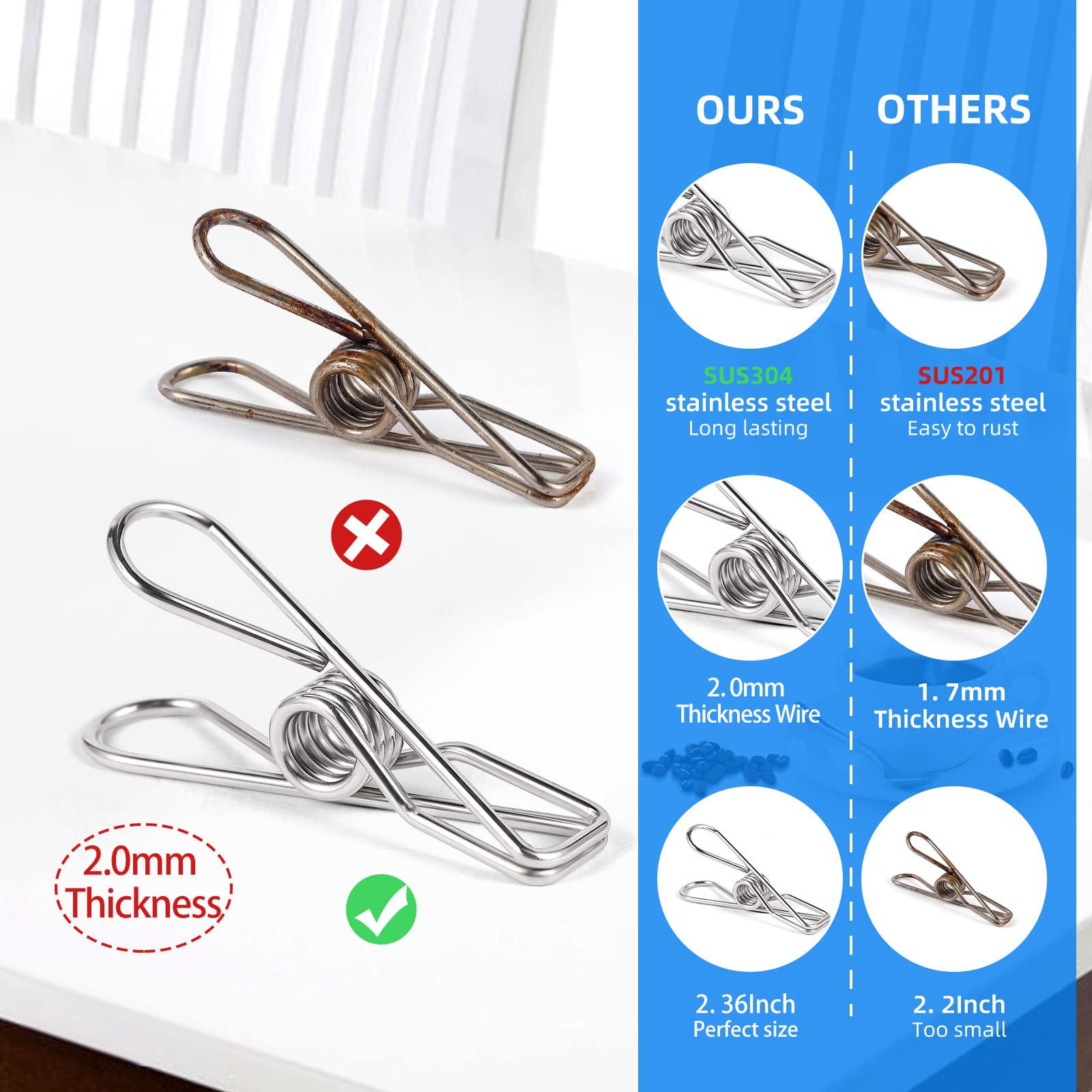 40 Pack Wire Clothes Pins Heavy Duty Outdoor, Stainless Steel Clothespins For Hanging Clothes, Metal Clothes Pegs, Clothing Clip