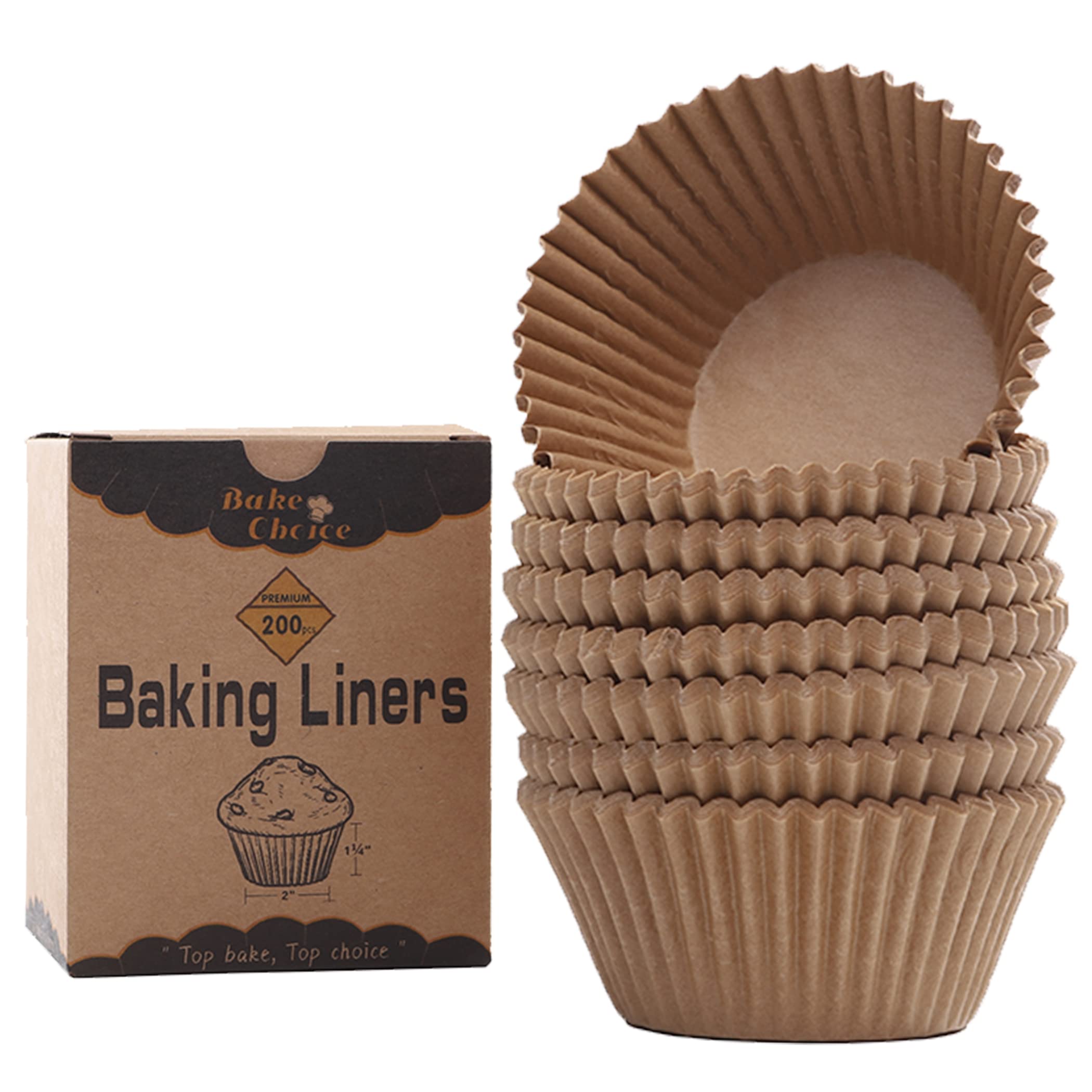 Bake Choice Non-Stick 200Pcs Standard Cupcake Liners For Baking, Natural, Food-Grade Cupcake Wrapper, Greaseproof Parchment Muff