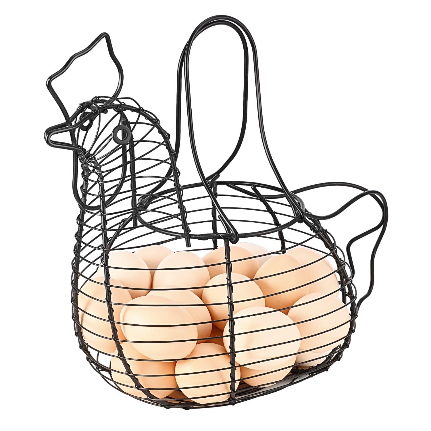 Flexzion Chicken Egg Holder, Black, Rectangular Wire Basket with Handle for Eggs, Fruits, Vegetables, Countertop, Farmhouse Rust