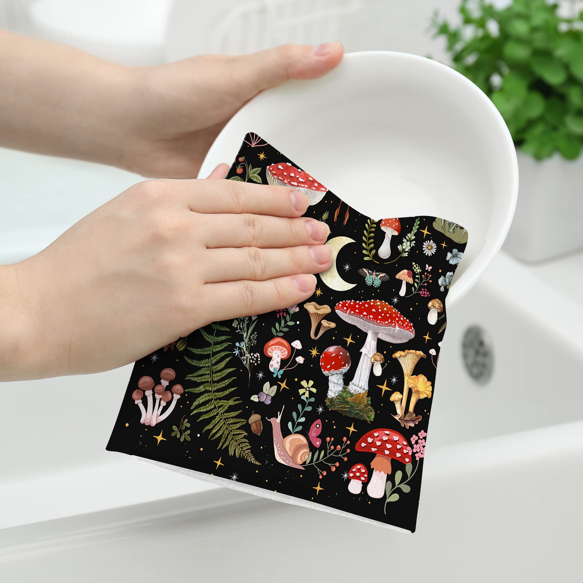 Bapcoku Kitchen Towels Decorative Set Absorbent Dish Towels For Kitchen Farmhouse Home Decor (Mushroom Moth, 16X24 Inch)
