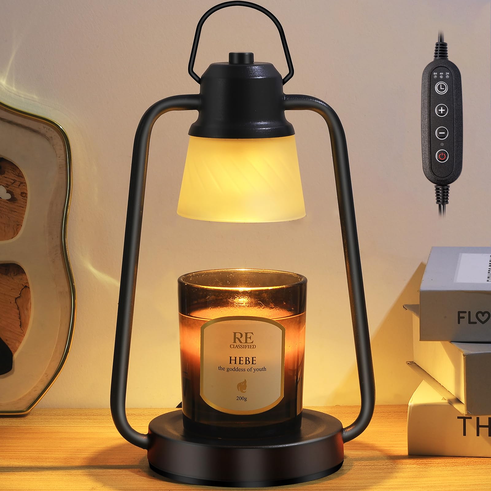 MAOYUE Candle Warmer Lamp with 2 Bulbs Compatible with Jar Vintage Electric Dimmable Candle Melter Top Melting for Scented Wax f