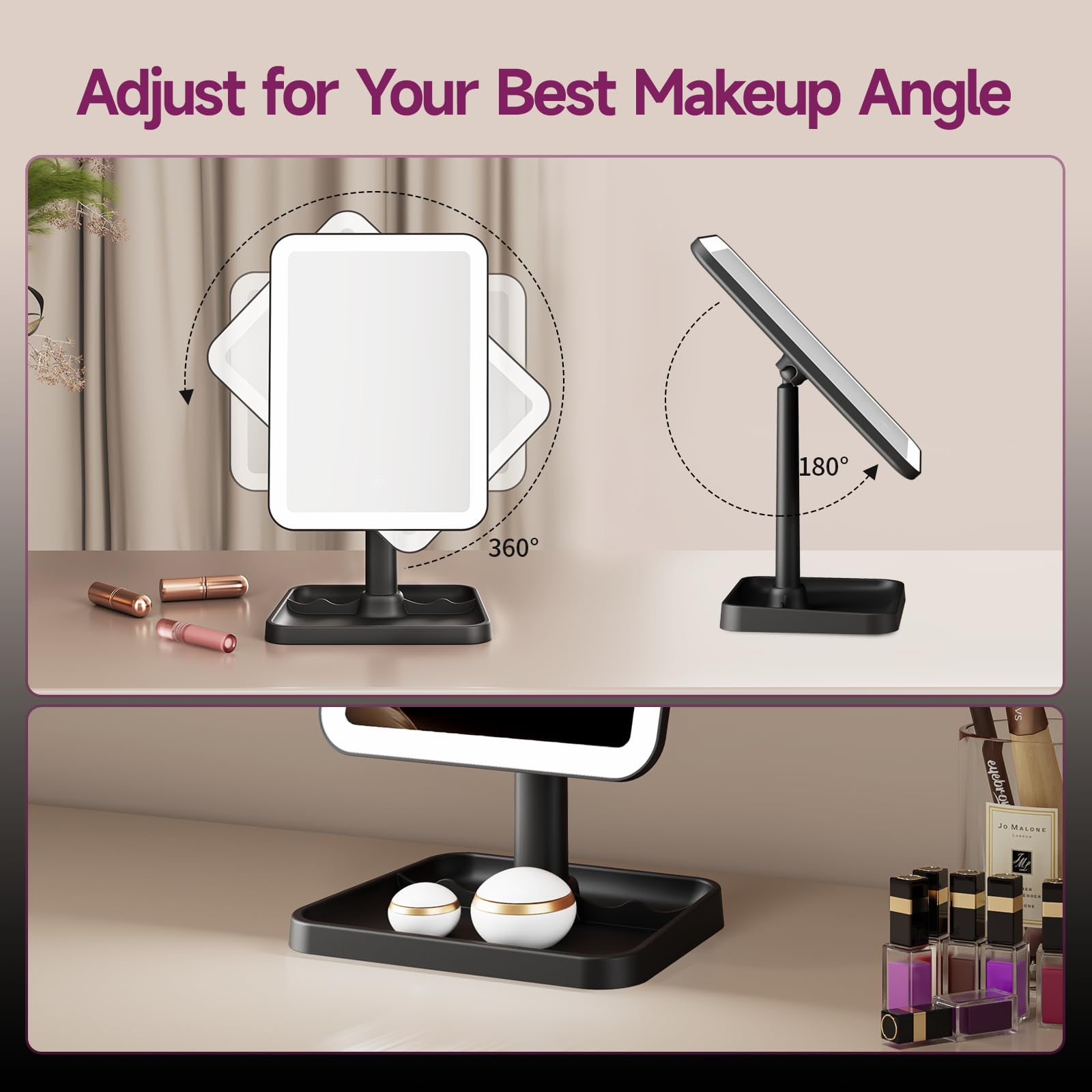 Funtouch 2000Mah Rechargeable Light Up Makeup Mirror With Lights, Make Up Mirror With Lights And 10X Magnification, 3 Color Ligh