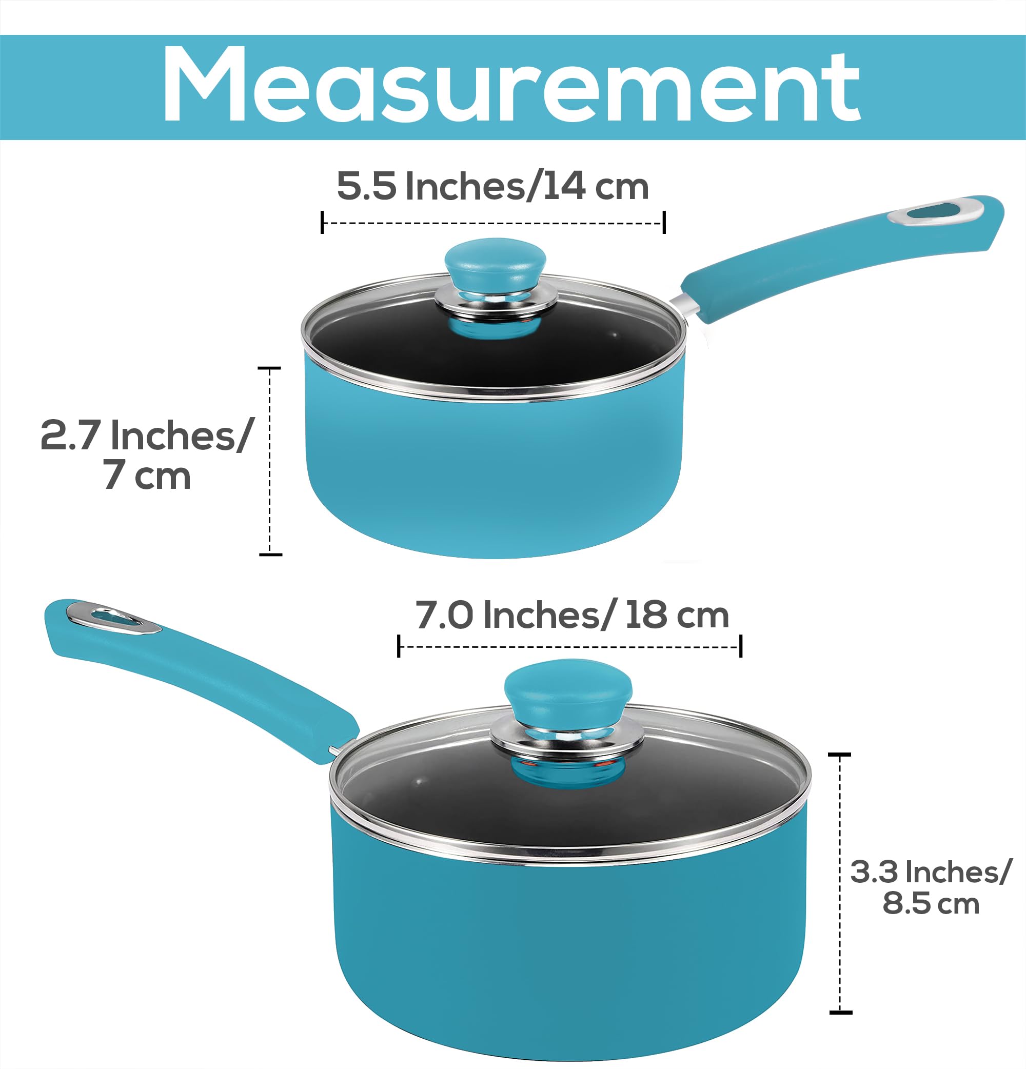 Utopia Kitchen Nonstick Saucepan Set With Lid, 1 Quart And 2 Quarts Multipurpose Pots Set For Home Kitchen Or Restaurant (Turquo