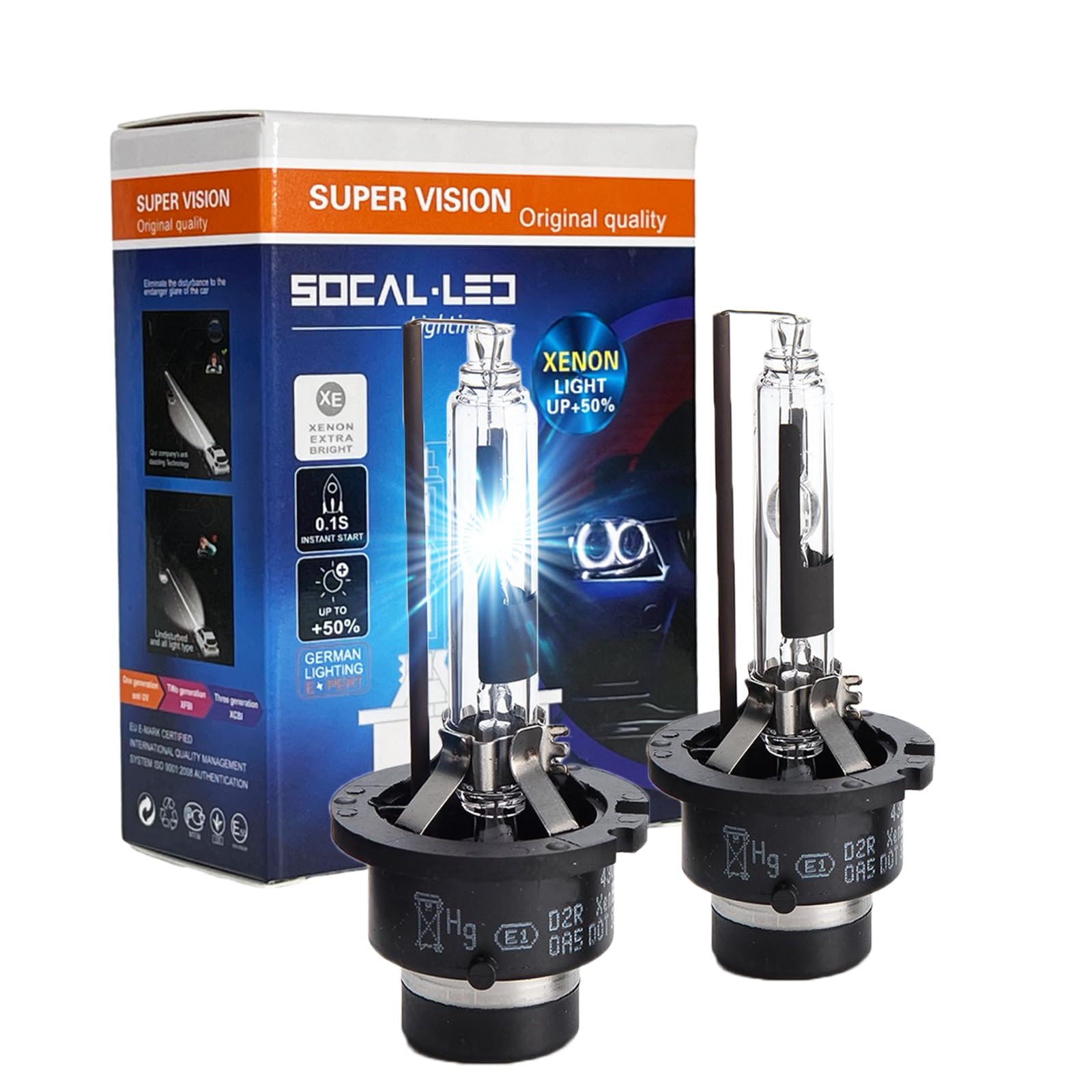 Socal-Led 2X D2R Hid Bulbs 35W Ac Factory Xenon Hid Headlight Direct Replacement 8000K Light Blue