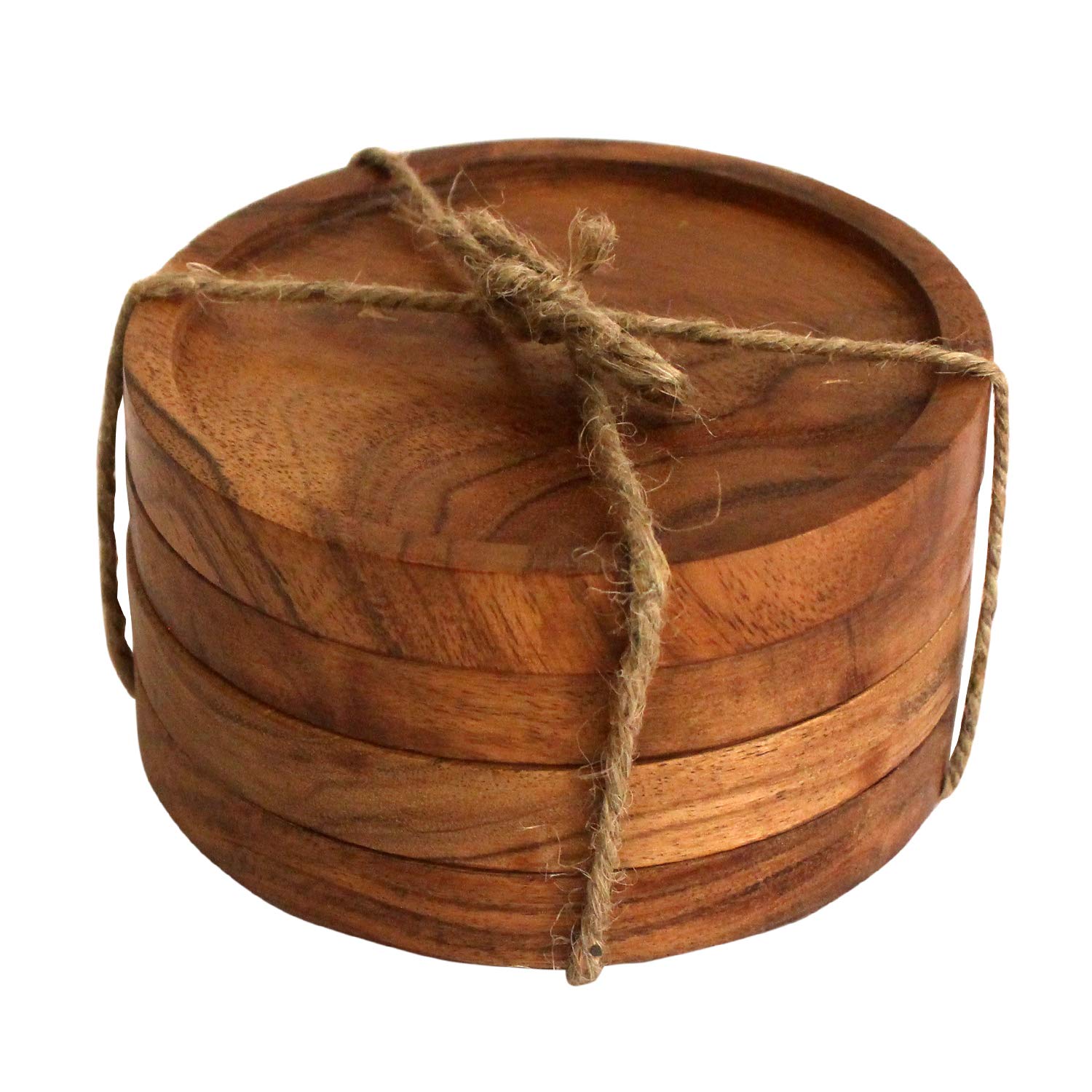 Kaizen Casa Wooden Coasters For Drinks - Natural Acacia Wood Drink Coaster Set For Drinking Glasses, Tabletop Protection For Any