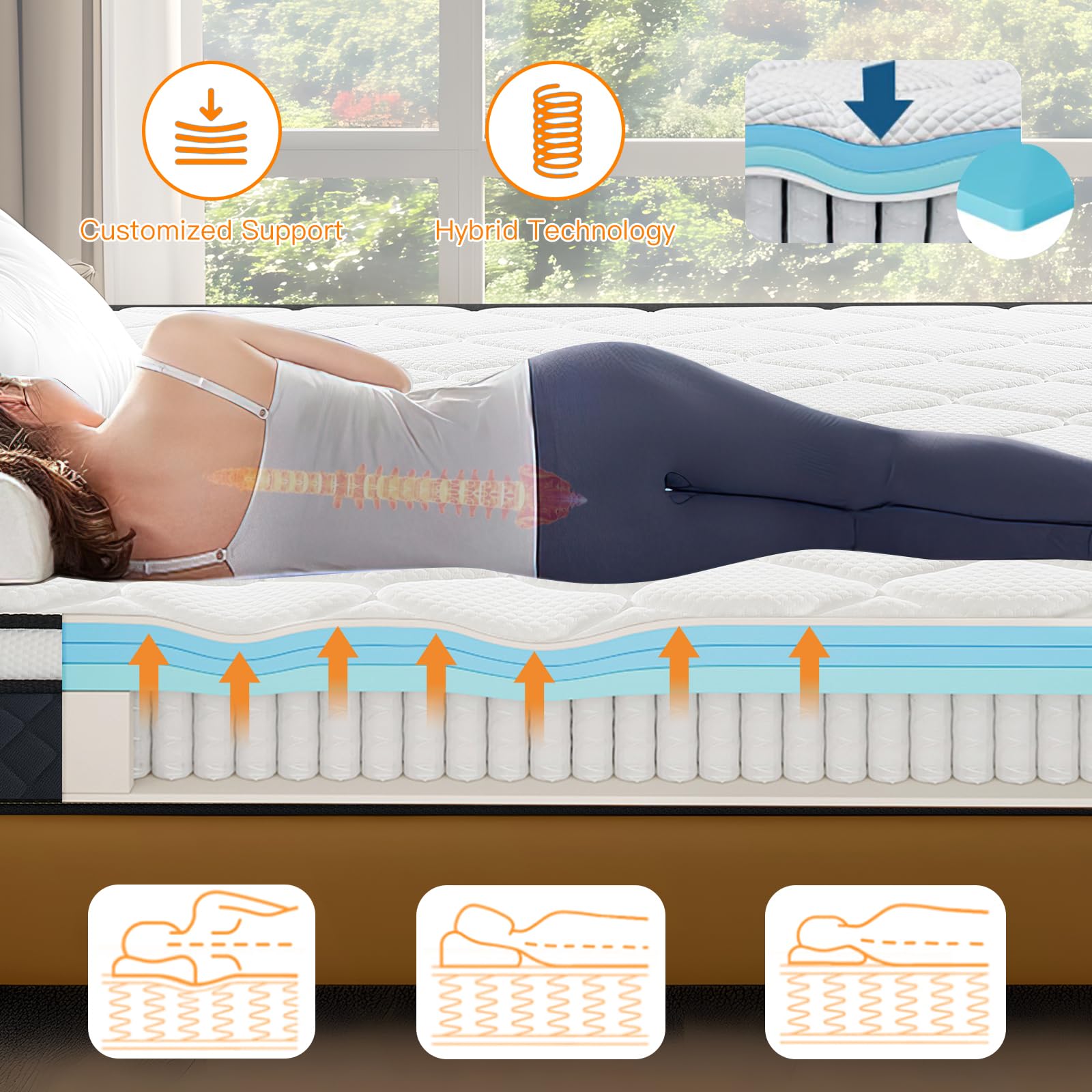 Erutinruf Queen Size Mattress, 10 Inch Queen Mattress, Pressure Relief Mattress In A Box, Memory Foam Hybrid Mattress With Indiv