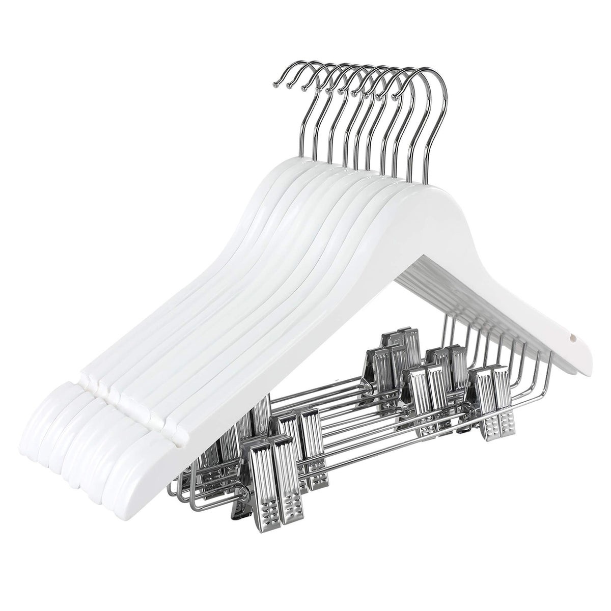 Topia Hanger Wooden Suit Hangers With Adjustable Metal Clips (10 Pack), Solid Smooth Wood Clothes Hangers, 360 Swivel Hook, Prem