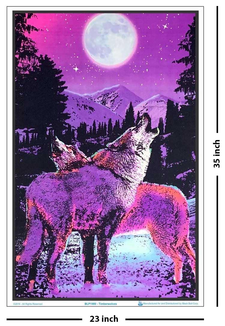 Timberwolves Howling At Moon - Flocked Blacklight Poster - 23'' X 35''