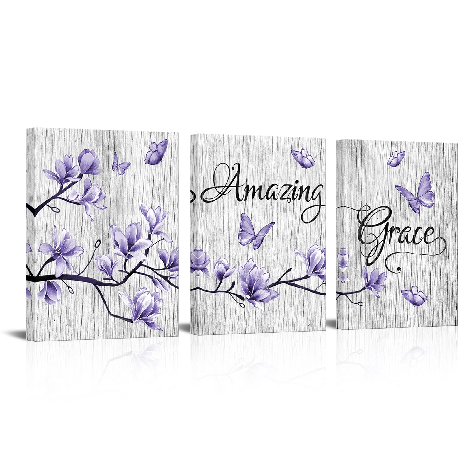 Visual Art Decor Purple Wall Decor Abstract Flowers And Butterfly Painting Purple Canvas Wall Art Amazing Grace Print Bathroom B