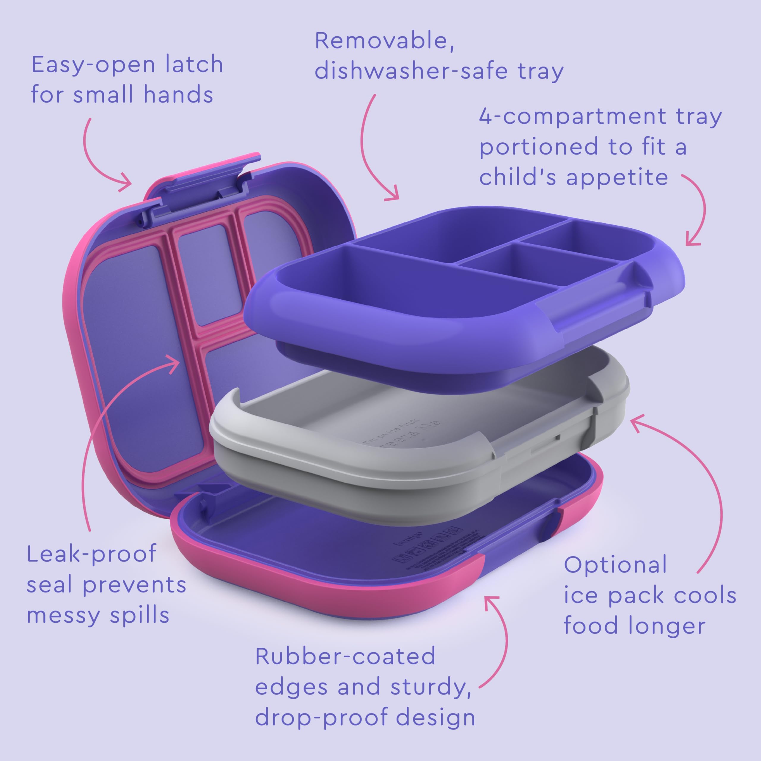 Bentgo Kids Chill Leak-Proof Lunch Box - Included Reusable Ice Pack Keeps Food Cold; 4-Compartment Bento Lunch Container; Microw