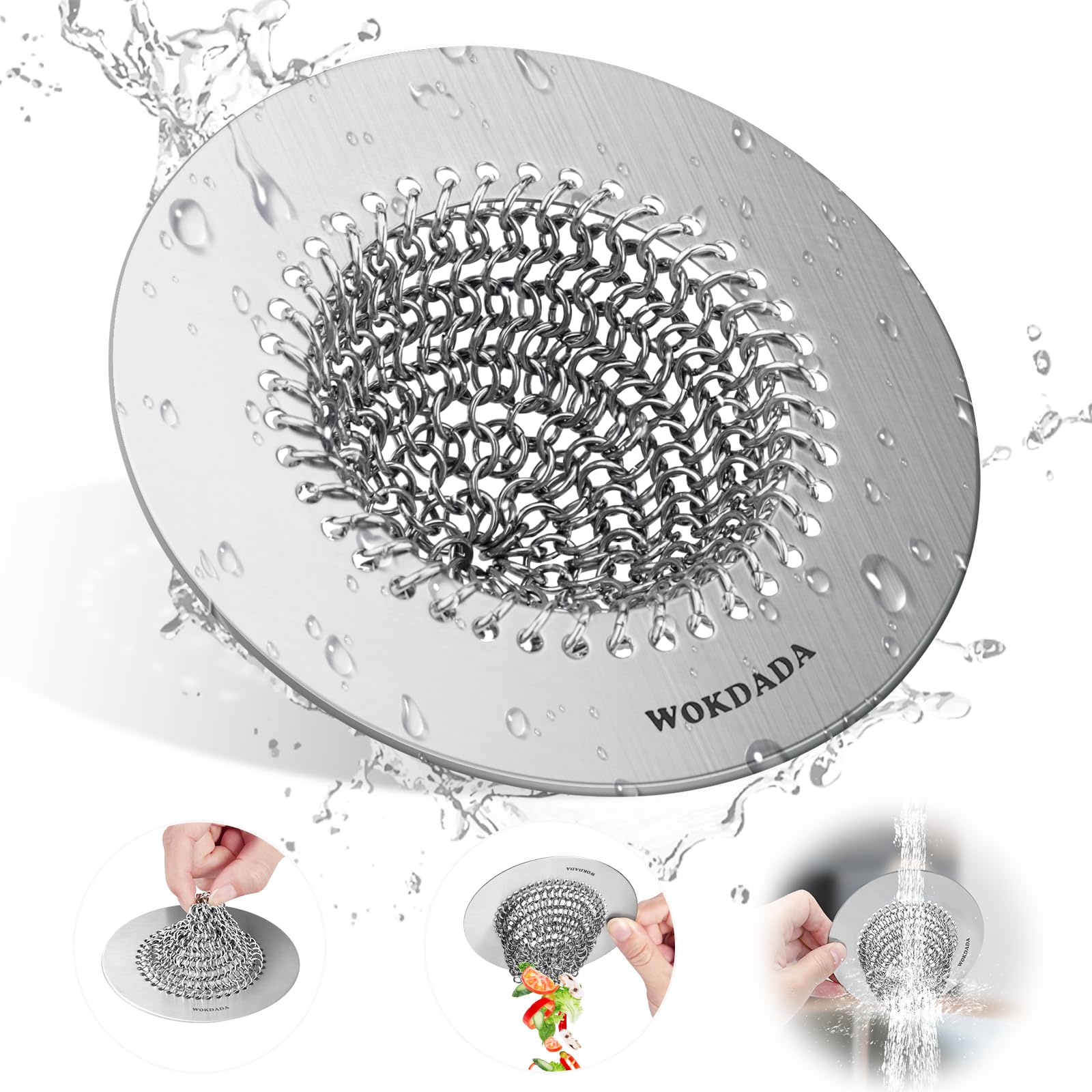 Wokdada Kitchen Sink Drain Strainer, Flippable Mesh Sink Strainer, 304 Stainless Steel Sink Screen, Easy Clean Large Basket Stra